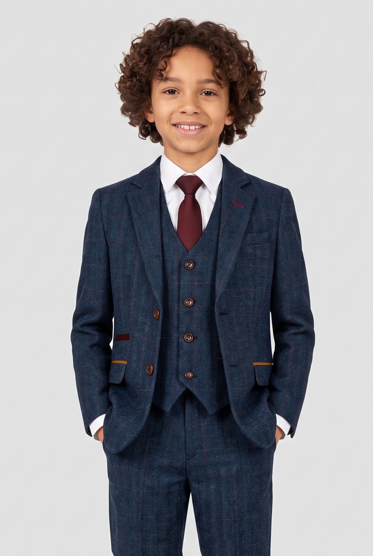 Boys 3-Piece Tweed Herringbone Suit - Paul Andrew Scott Navy Front Picture