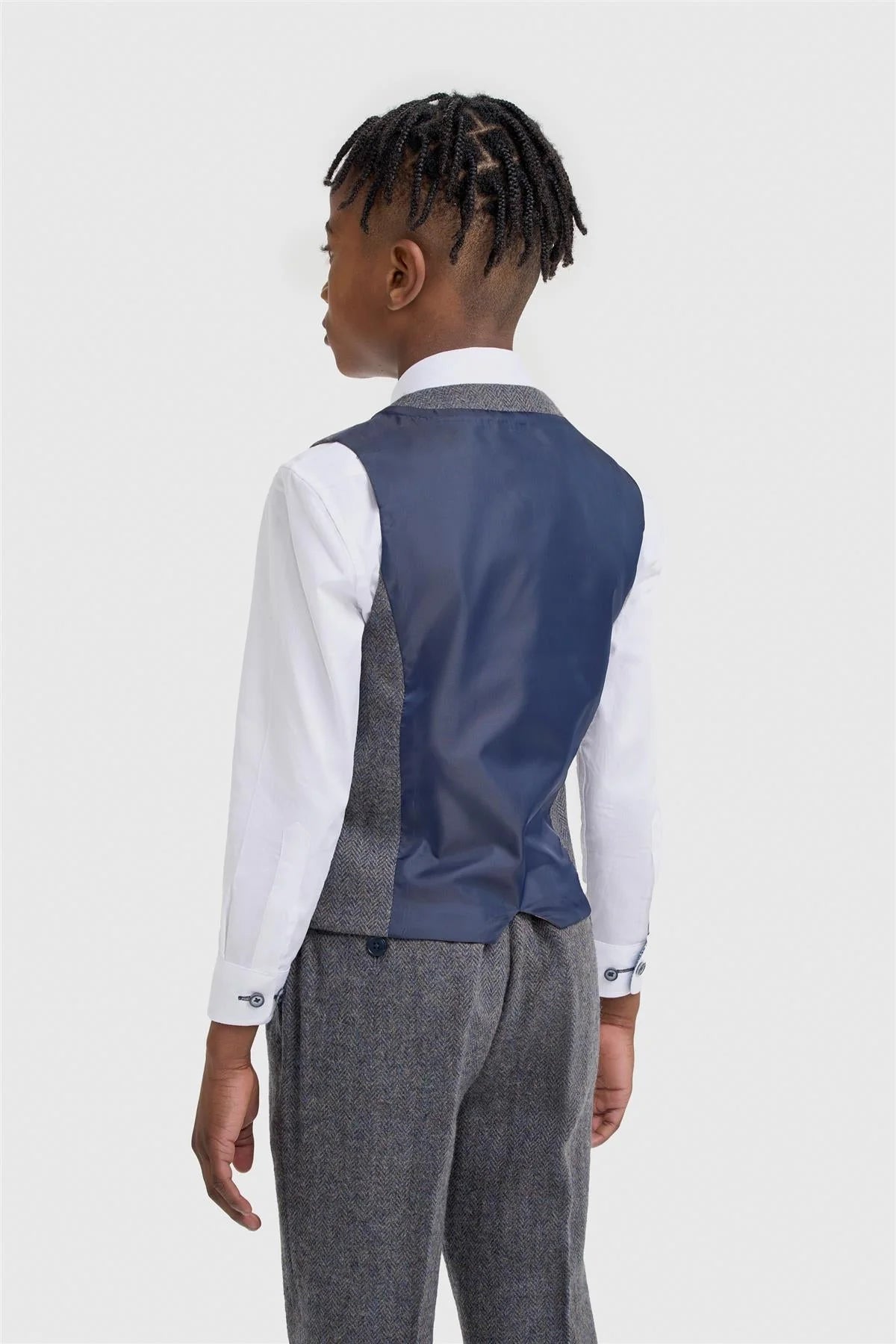 Traje de tweed de espiga de lana de 3 piezas para niños - Thomas - Gris Savoy