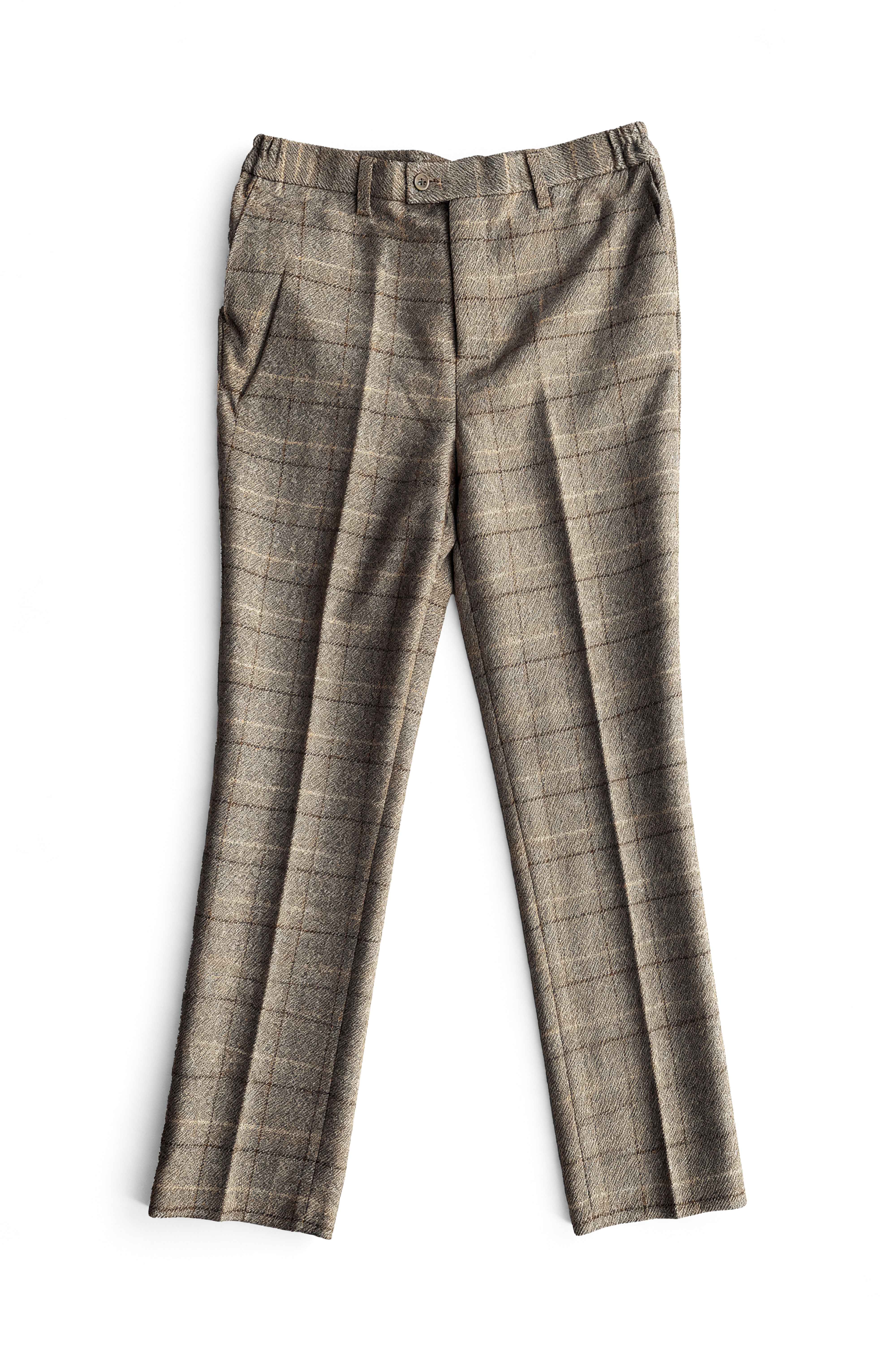 Boys 3-Piece Wool Tweed Windowpane Check Suit - Liam - Beige - Trousers Picture