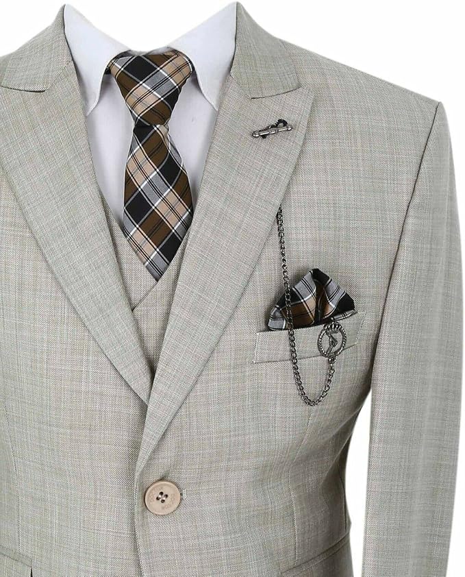 Costume slim fit garçon 3 pièces avec gilet croisé - Alfred Beige