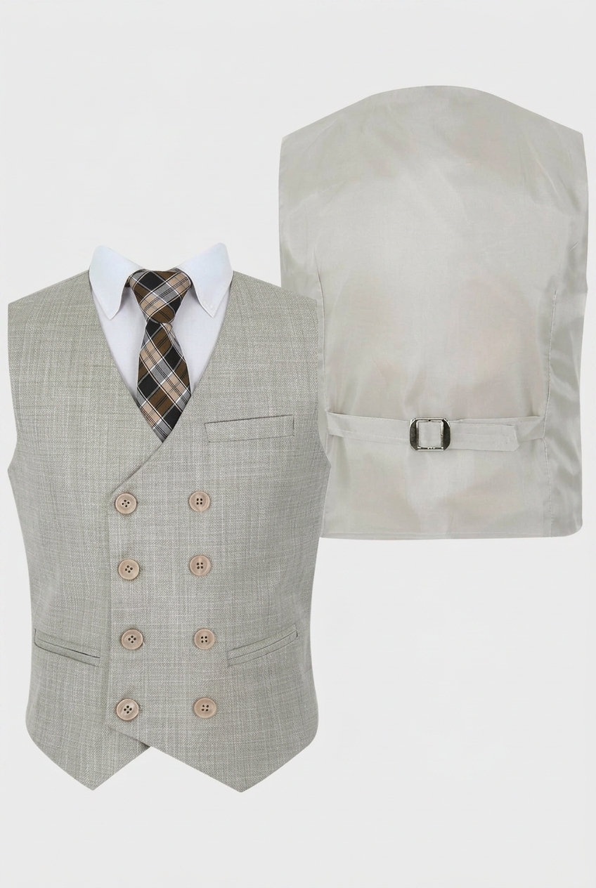 Costume slim fit garçon 3 pièces avec gilet croisé - Alfred Beige