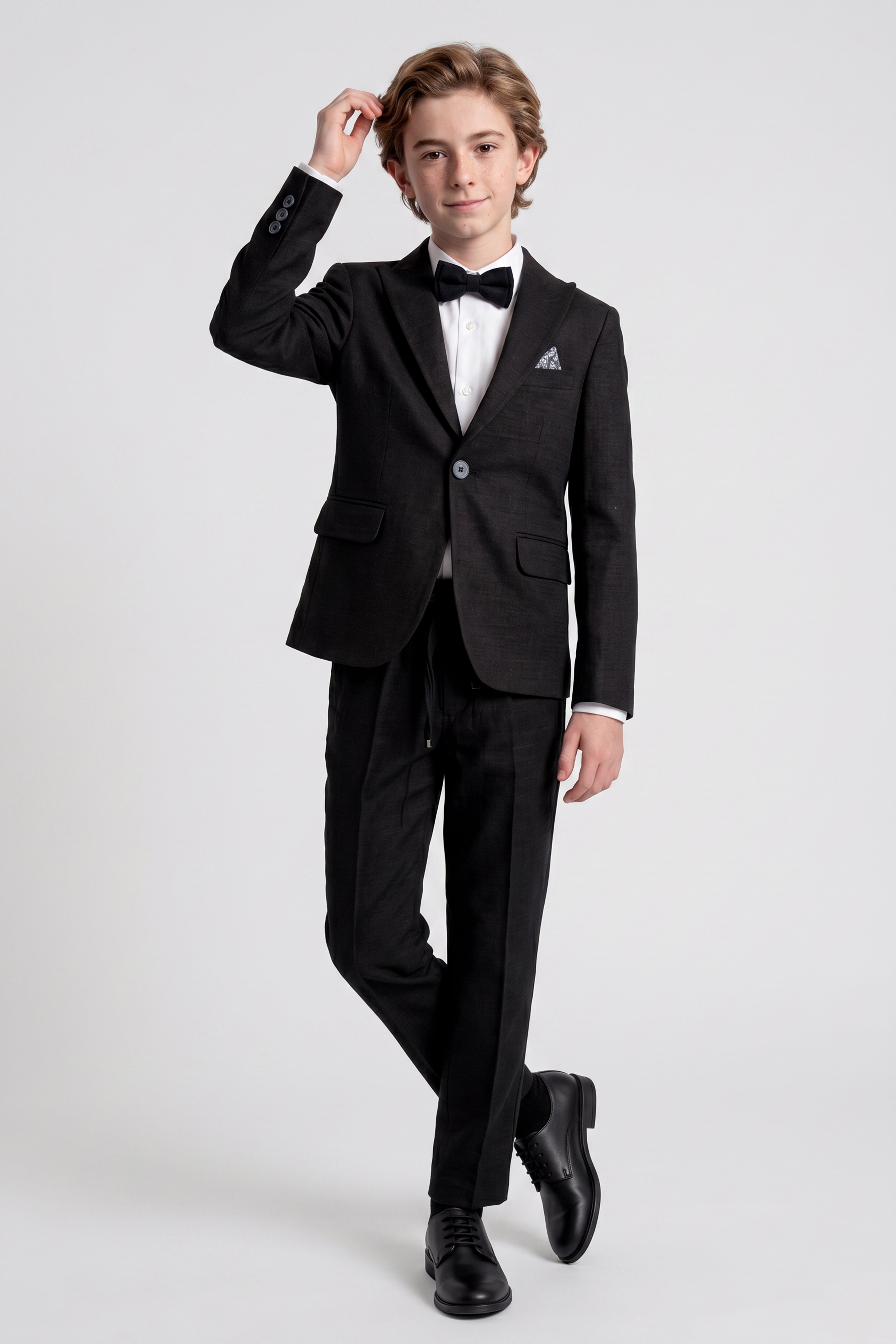 Boys 4-Piece Cotton Casual Suit - Black Front Picture