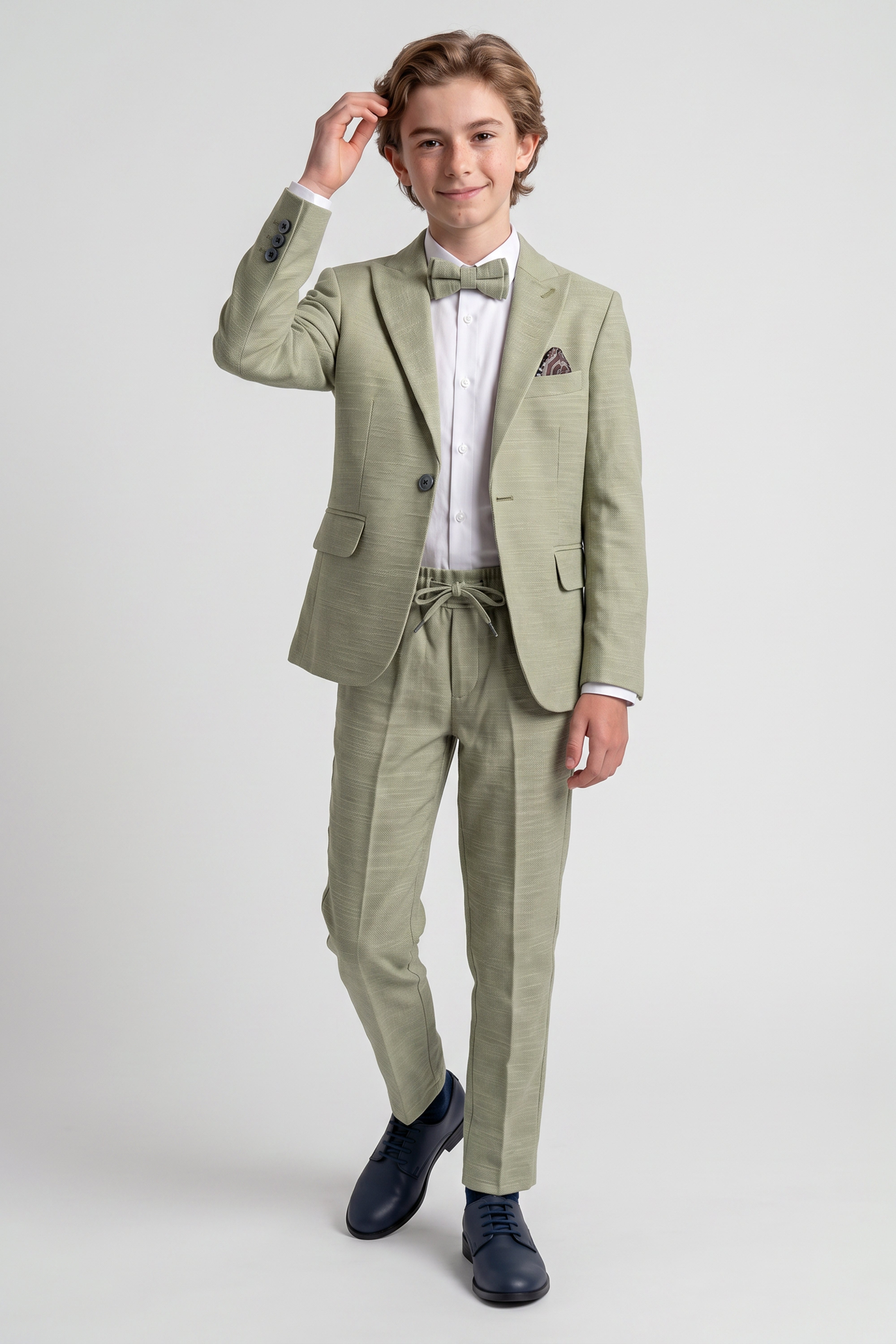 Boys 4-Piece Cotton Casual Suit - Sage Green Model Front Picture