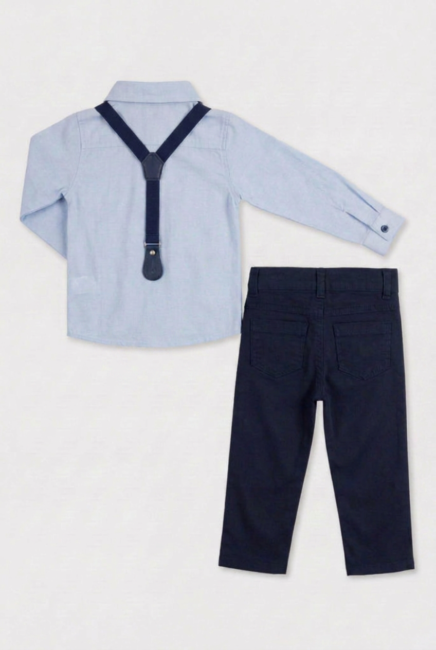 Conjunto de 4 piezas de algodón para niños caballeros - Azul claro y Azul marino