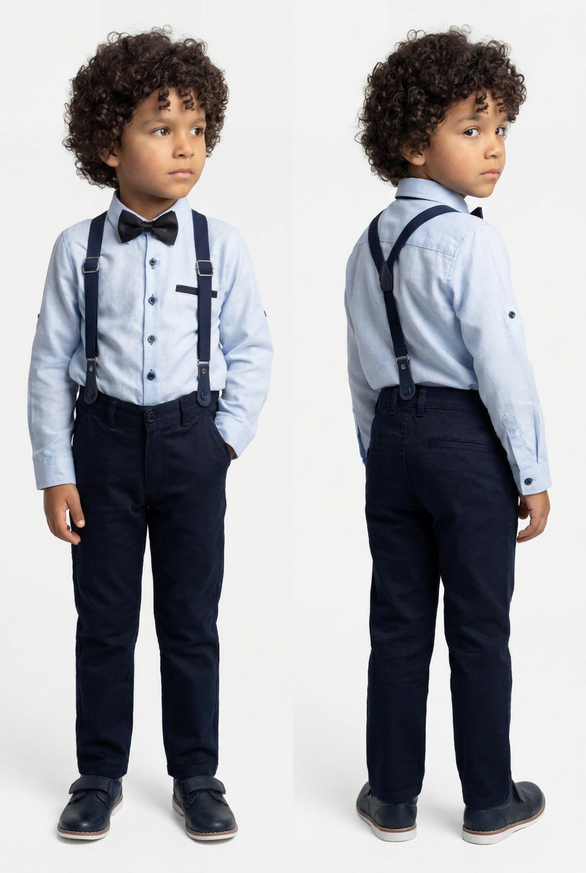 Conjunto de 4 piezas de algodón para niños caballeros - Azul claro y Azul marino