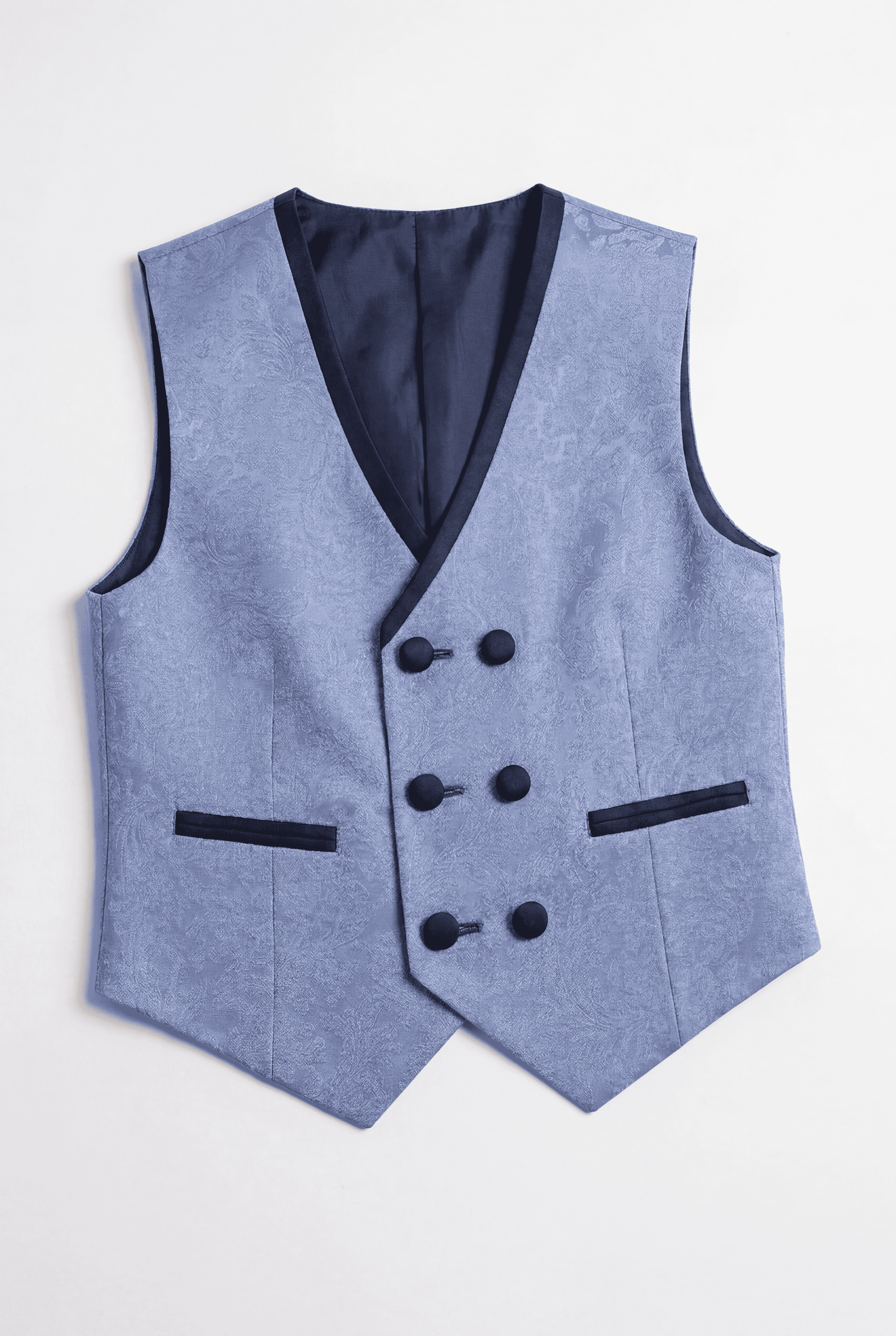 Ensemble gilet et cravate jacquard à motif cachemire 4 pièces pour garçon - Bleu