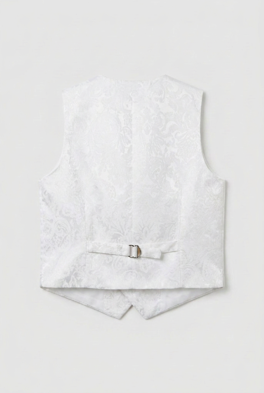 Boys 4-Piece Paisley Jacquard Waistcoat Cravat Set - Damask White Back Picture