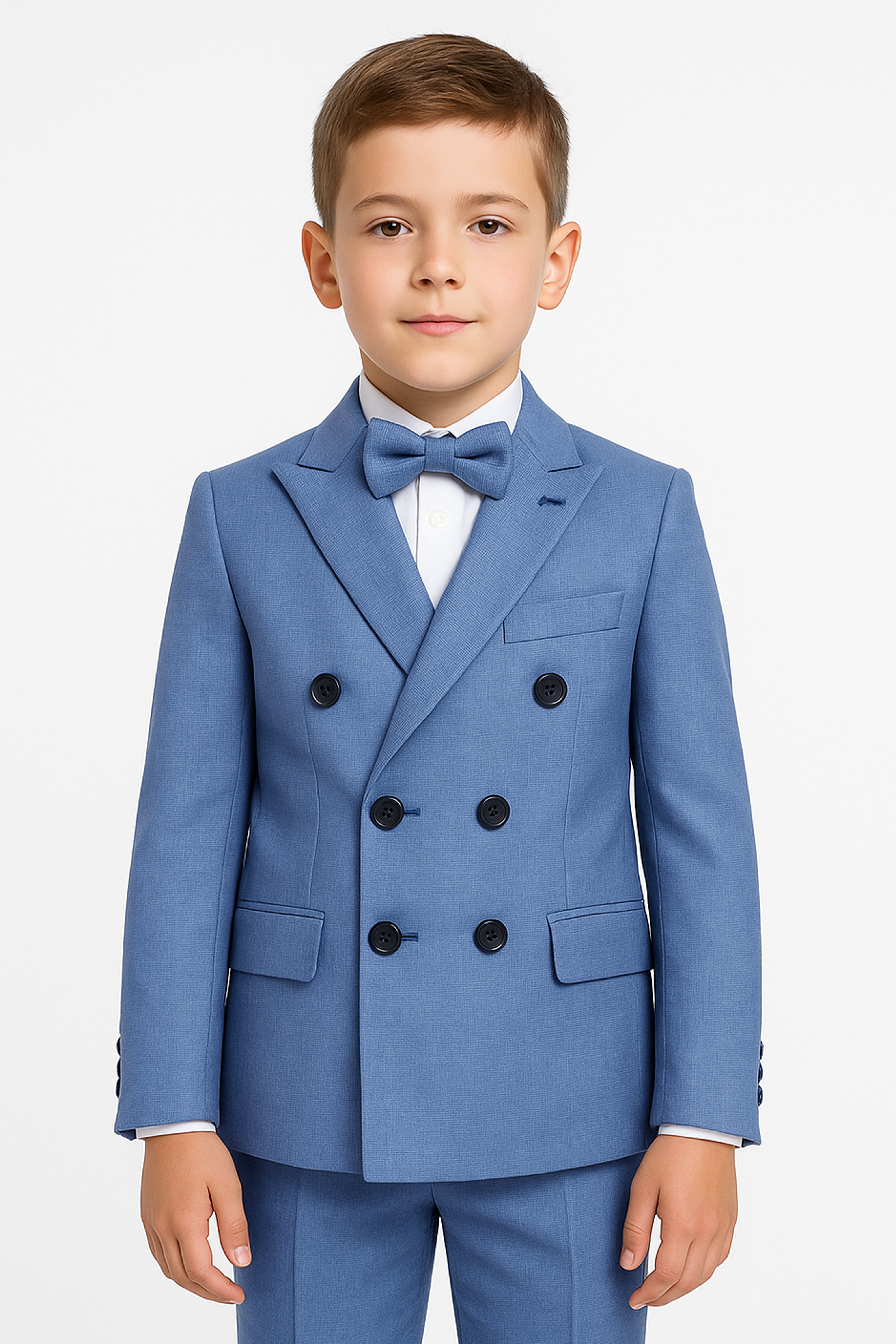 Boys 4-Piece Slim Fit Double Breasted Suit Set - Blue Front Picture