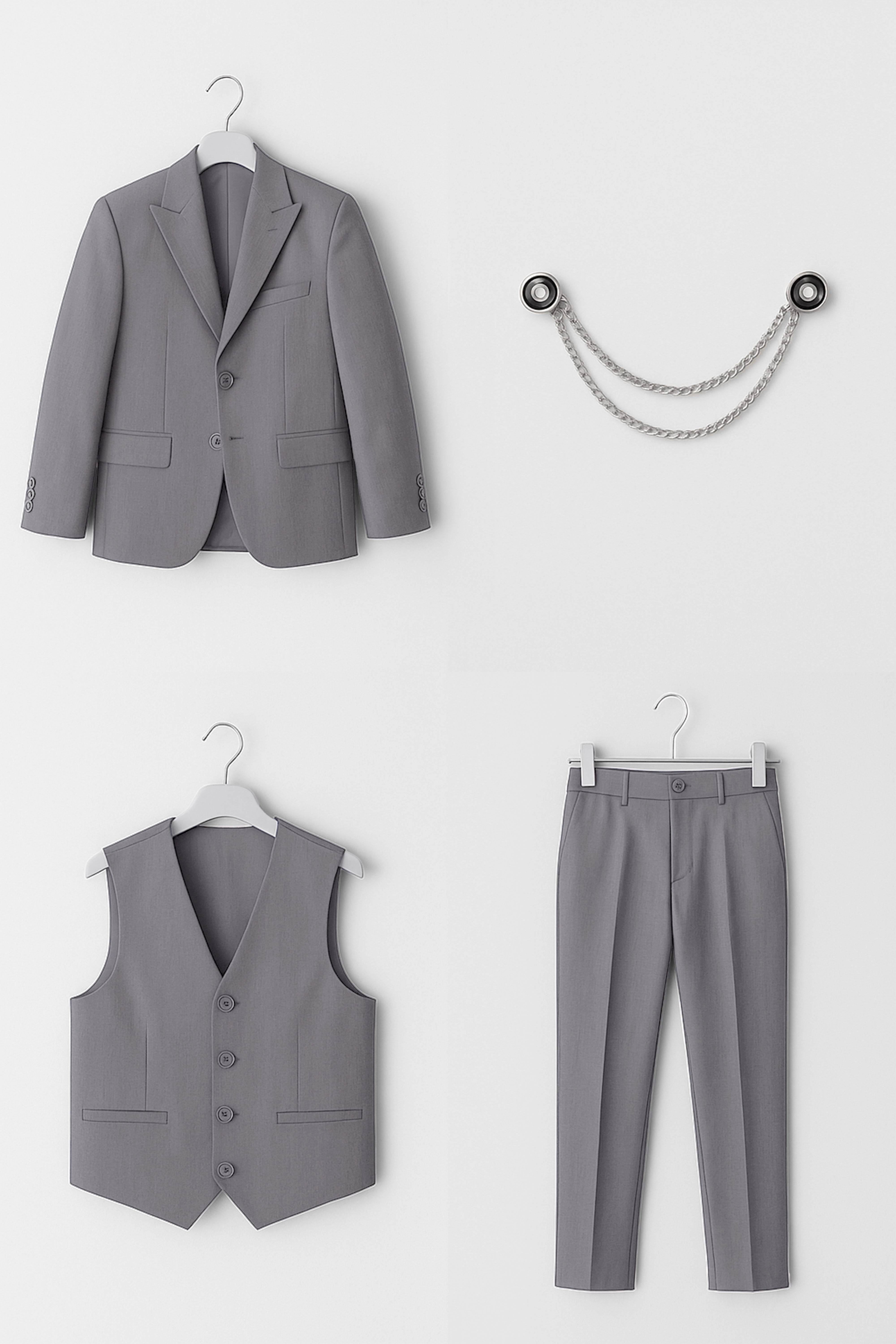 Boys 4-Piece Slim Fit Twill Suit -GREY