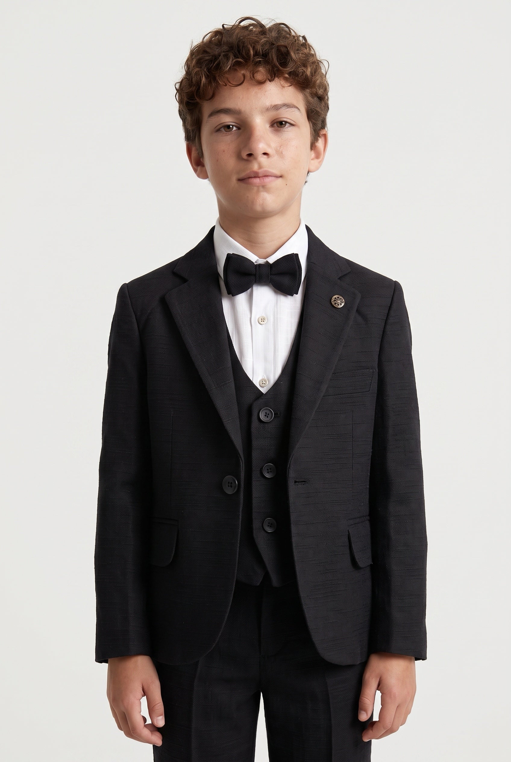 Boys 5-Piece Cotton Smart Casual Suit - Black Model Picture