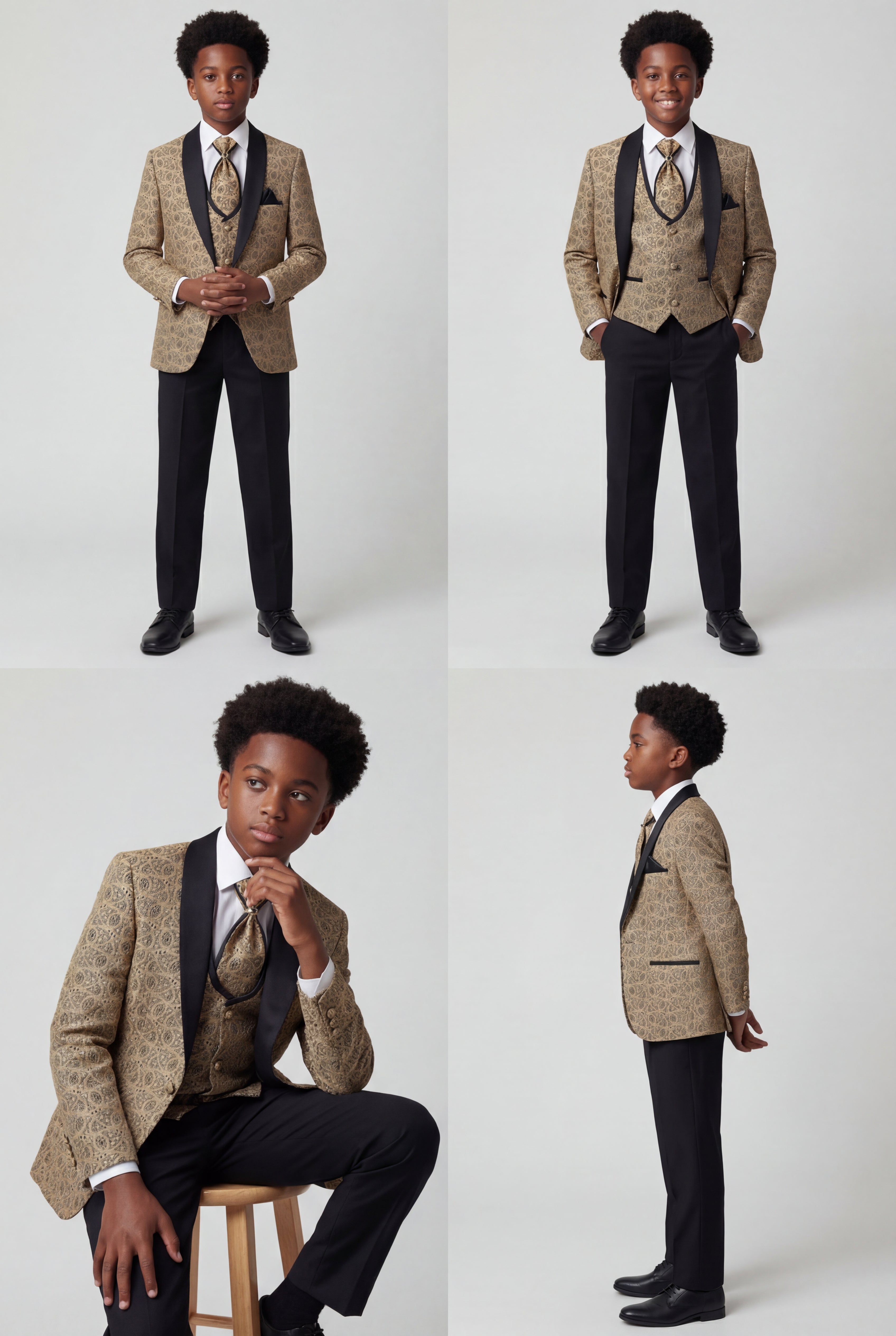 Boys 5-Piece Gold Overlay Tuxedo Suit