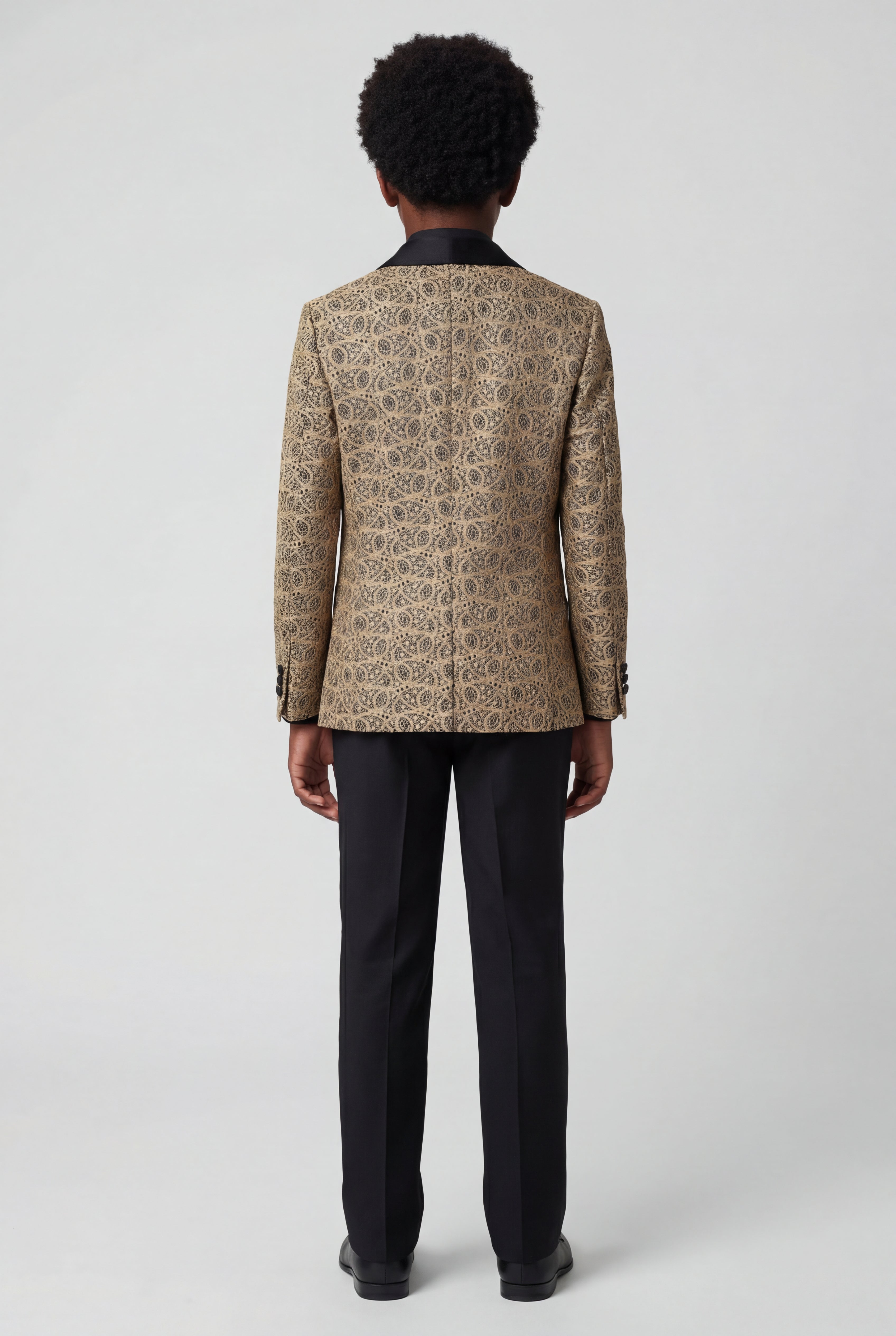 Boys 5-Piece Gold Overlay Tuxedo Suit Back Picture