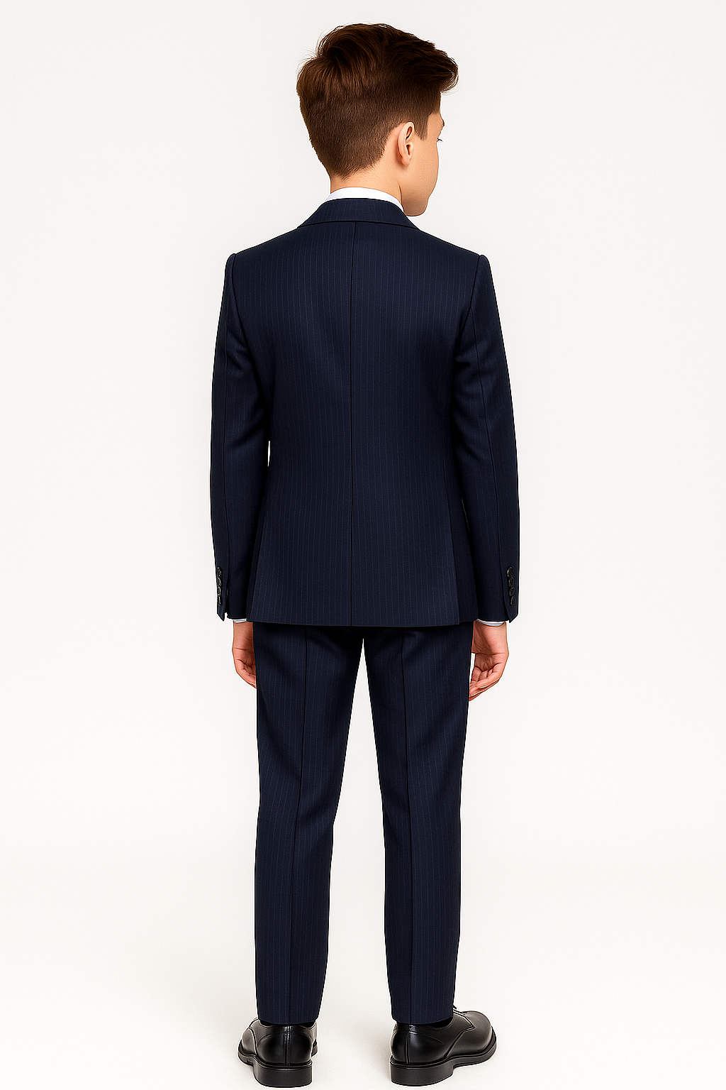Boys 5-Piece Herringbone Pinstripe Suit - Dawson - Navy Blue Back Picture
