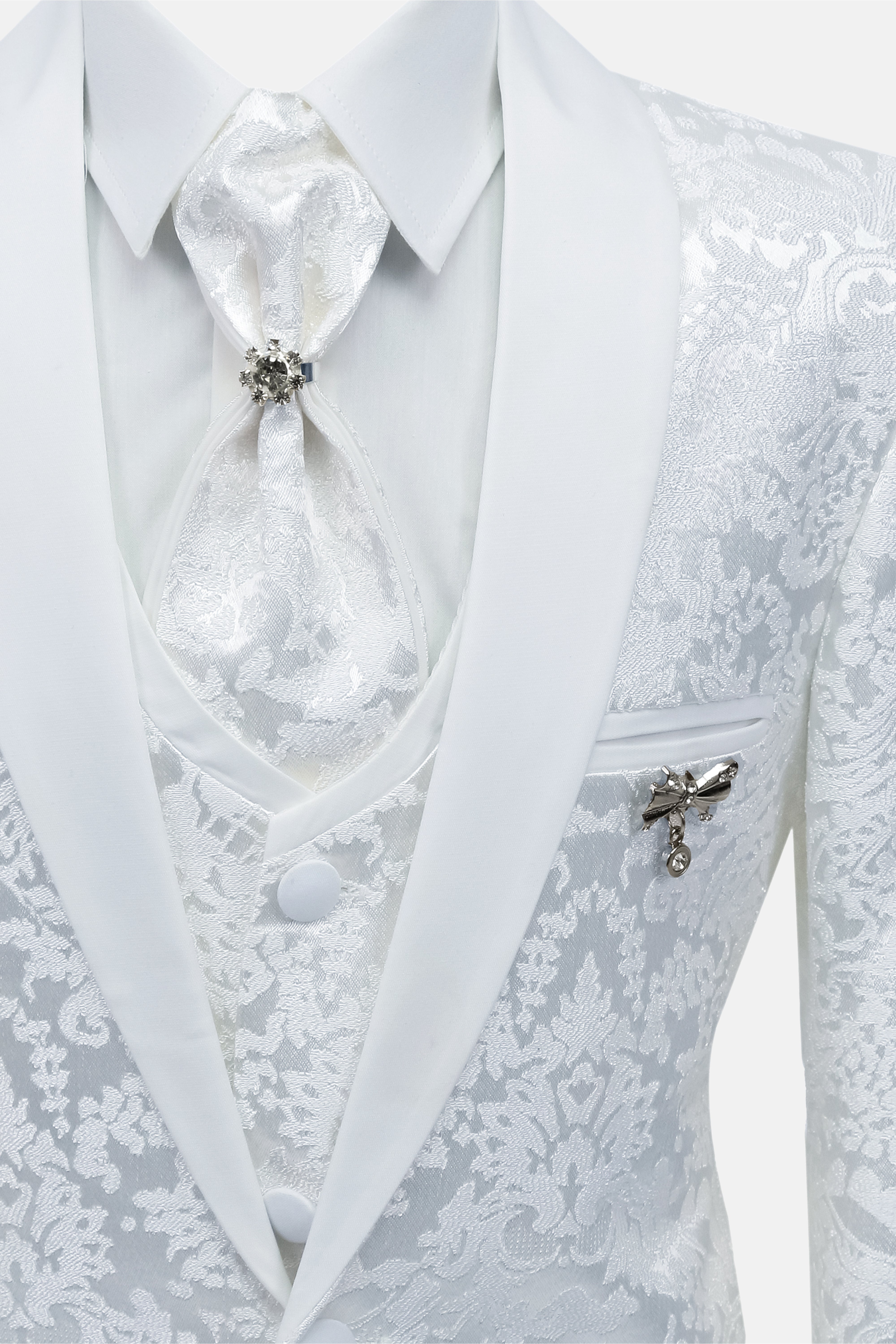 Boys 5-Piece Jacquard Paisley Communion Tuxedo Suit - White Detail Picture