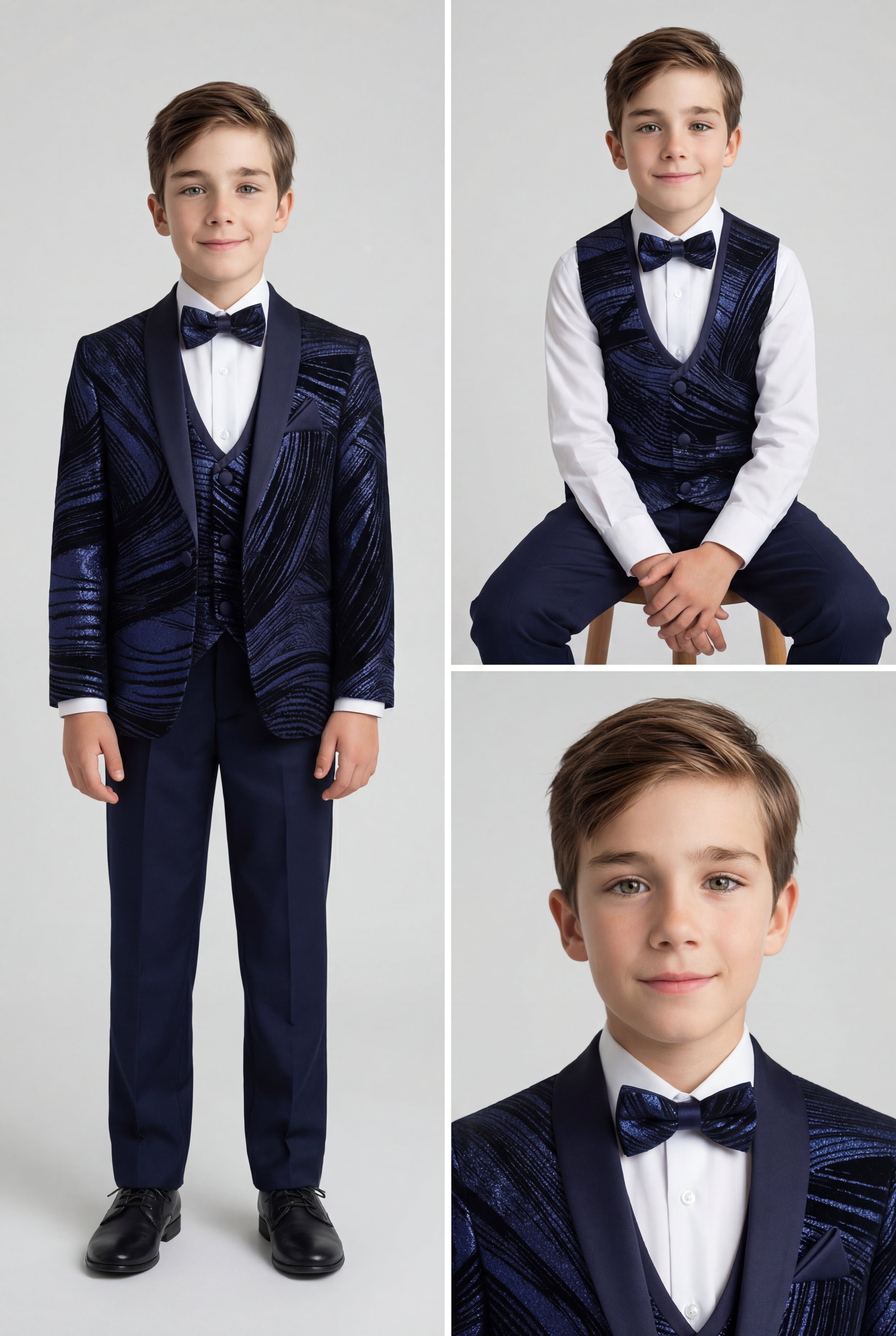 Boys 5-Piece Metallic Jacquard Tuxedo Suit - Parliament