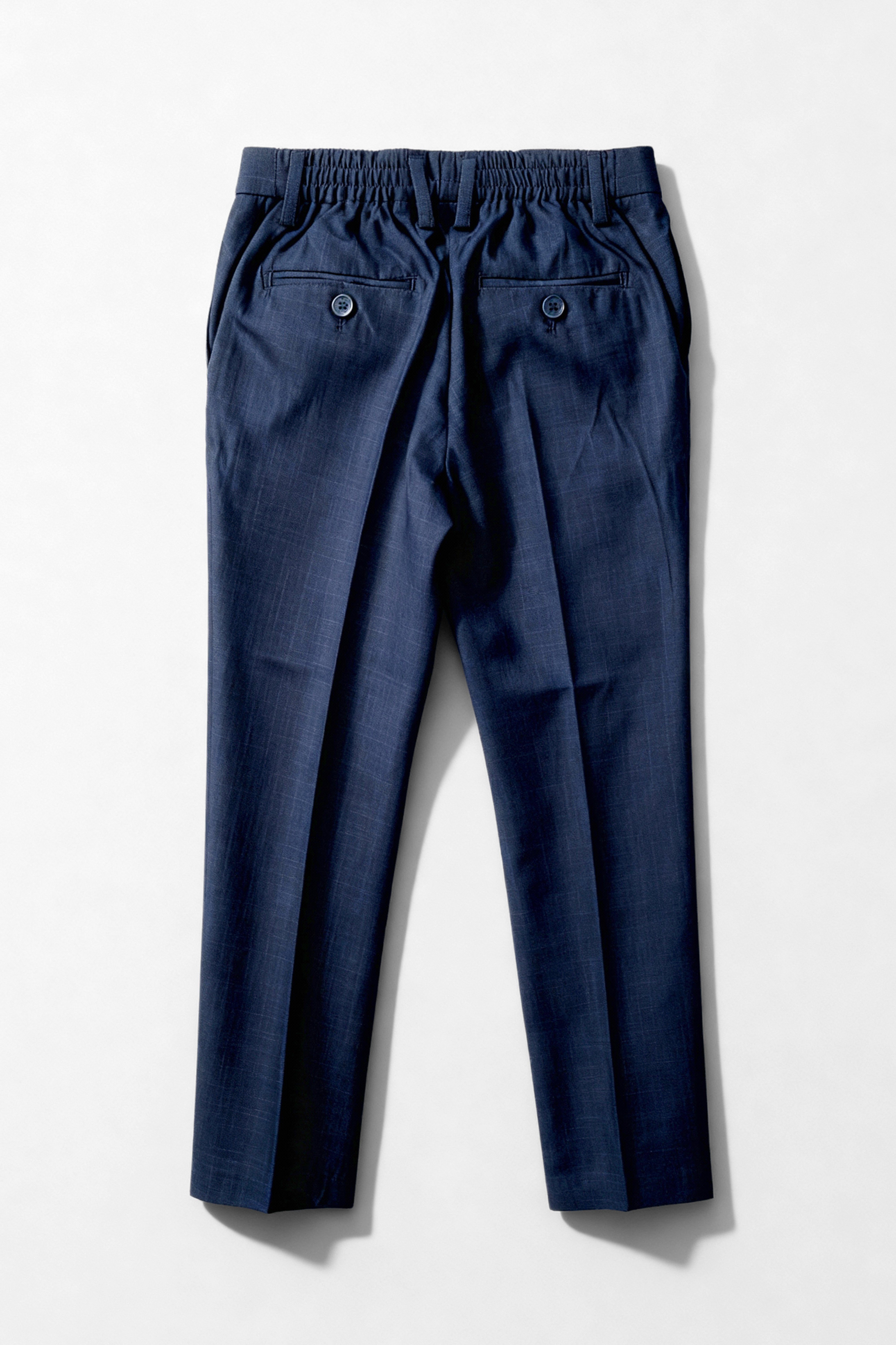 Boys 5-Piece Microcheck Formal Suit - Alejandro - Navy Blue Trousers Back Picture