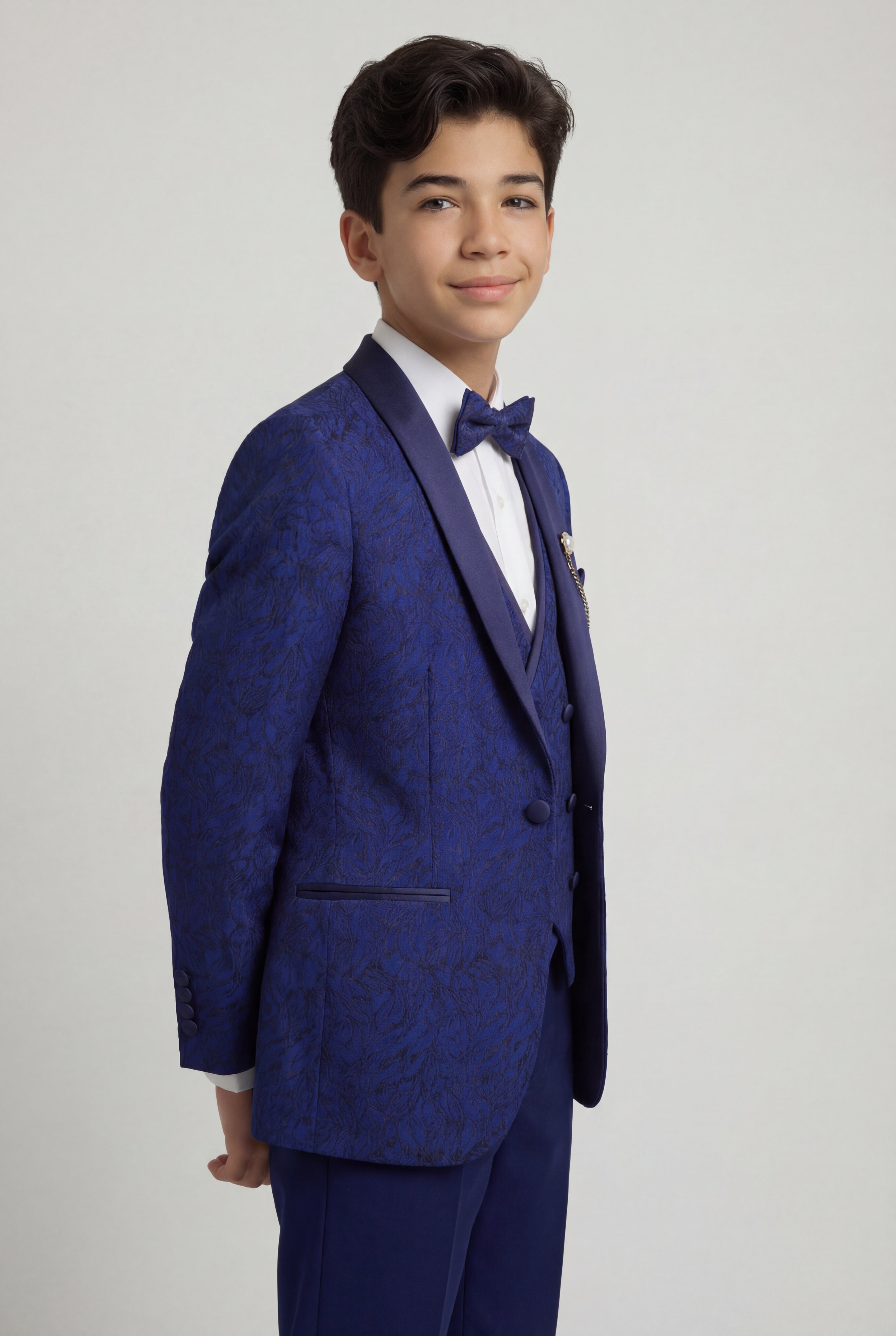 Boys 5-Piece Parliament Jacquard Tuxedo Suit Model Side Picture