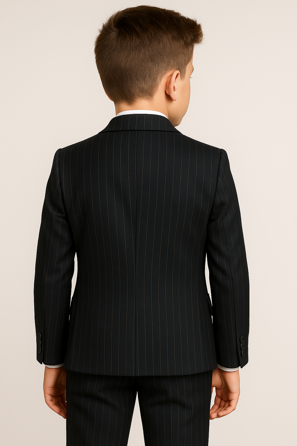 Boys 5-Piece Pinstripe Suit with Double-Breasted Waistcoat - Verona - Black Back Picture