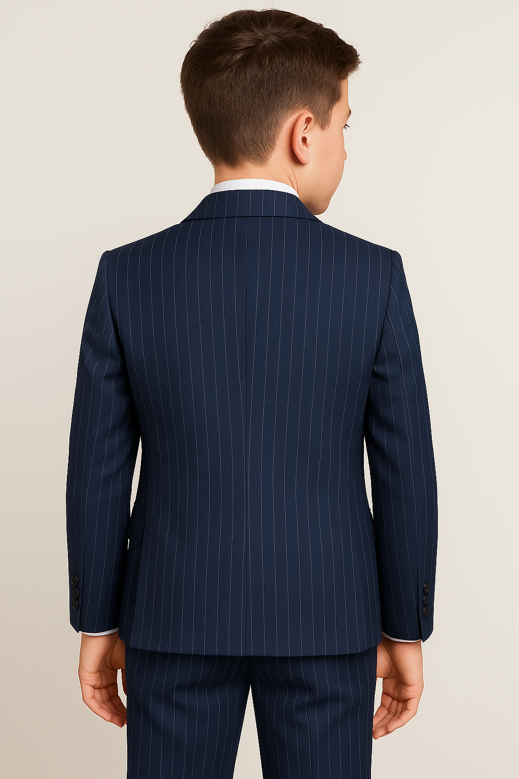 Boys 5-Piece Pinstripe Suit with Double-Breasted Waistcoat - Verona - Navy Bue Back Picture