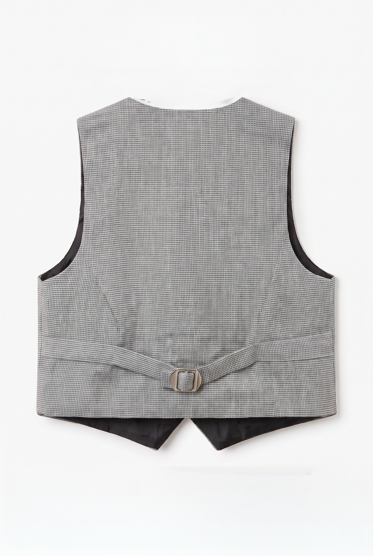 Boys 5-Piece Slim Fit Windowpane Check Suit - Ekose - ASH GREY & BLACK Waistcoat Back image