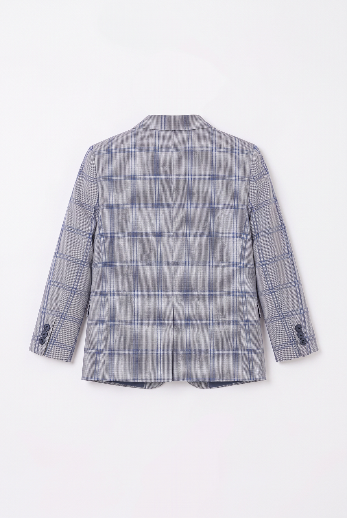 Boys 5-Piece Slim Fit Windowpane Check Suit - Ekose - BLUE Blazer Back Picture