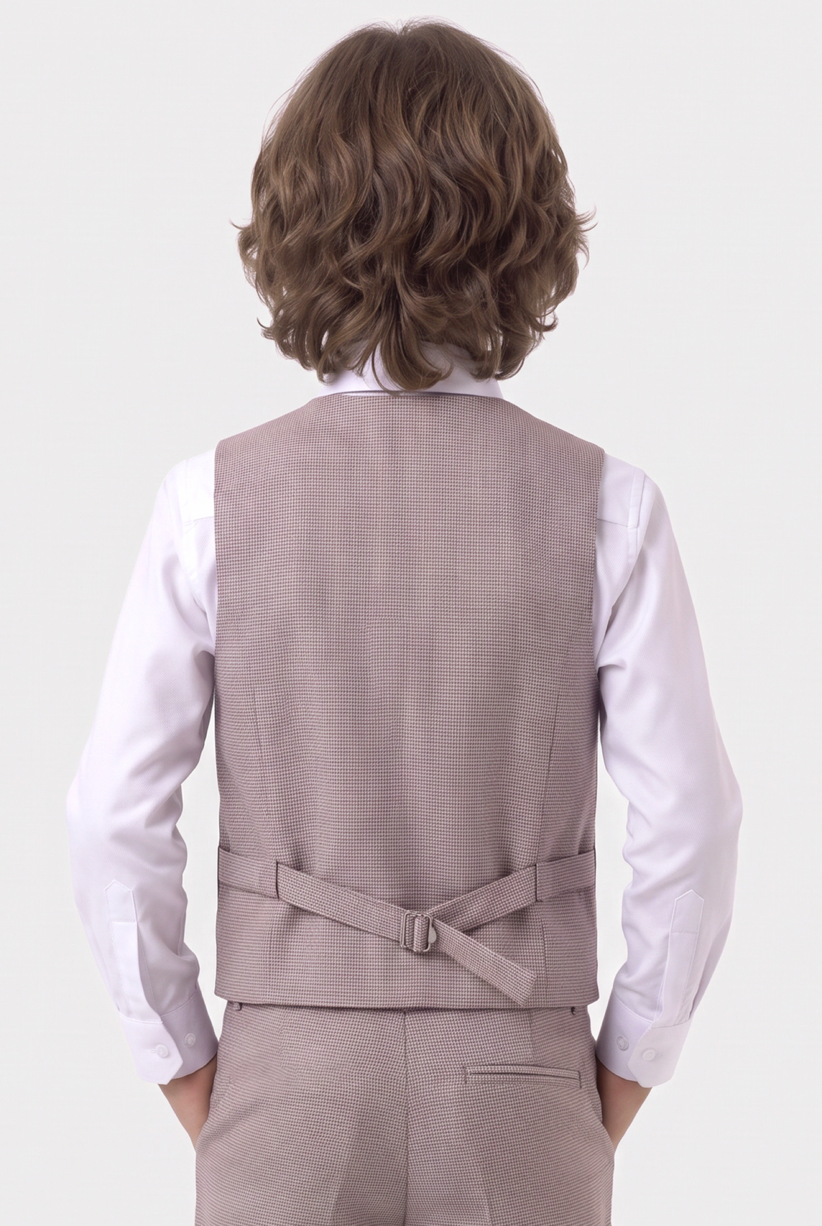Boys 5-Piece Slim Fit Windowpane Check Suit - Ekose - LILAC & BROWN Back Picture