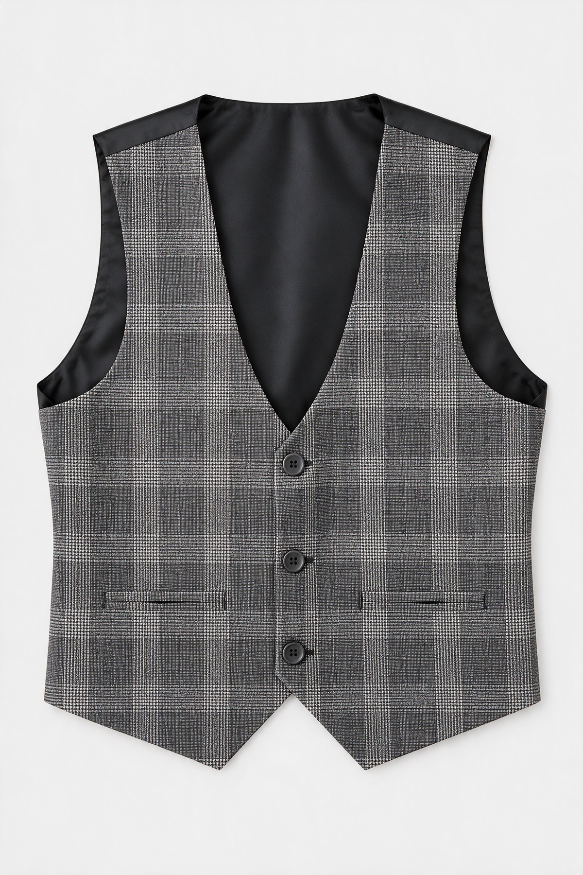 Boys 5-Piece Slim Fit Windowpane Check Suit - Ekose Dark Grey Waistcoat Picture
