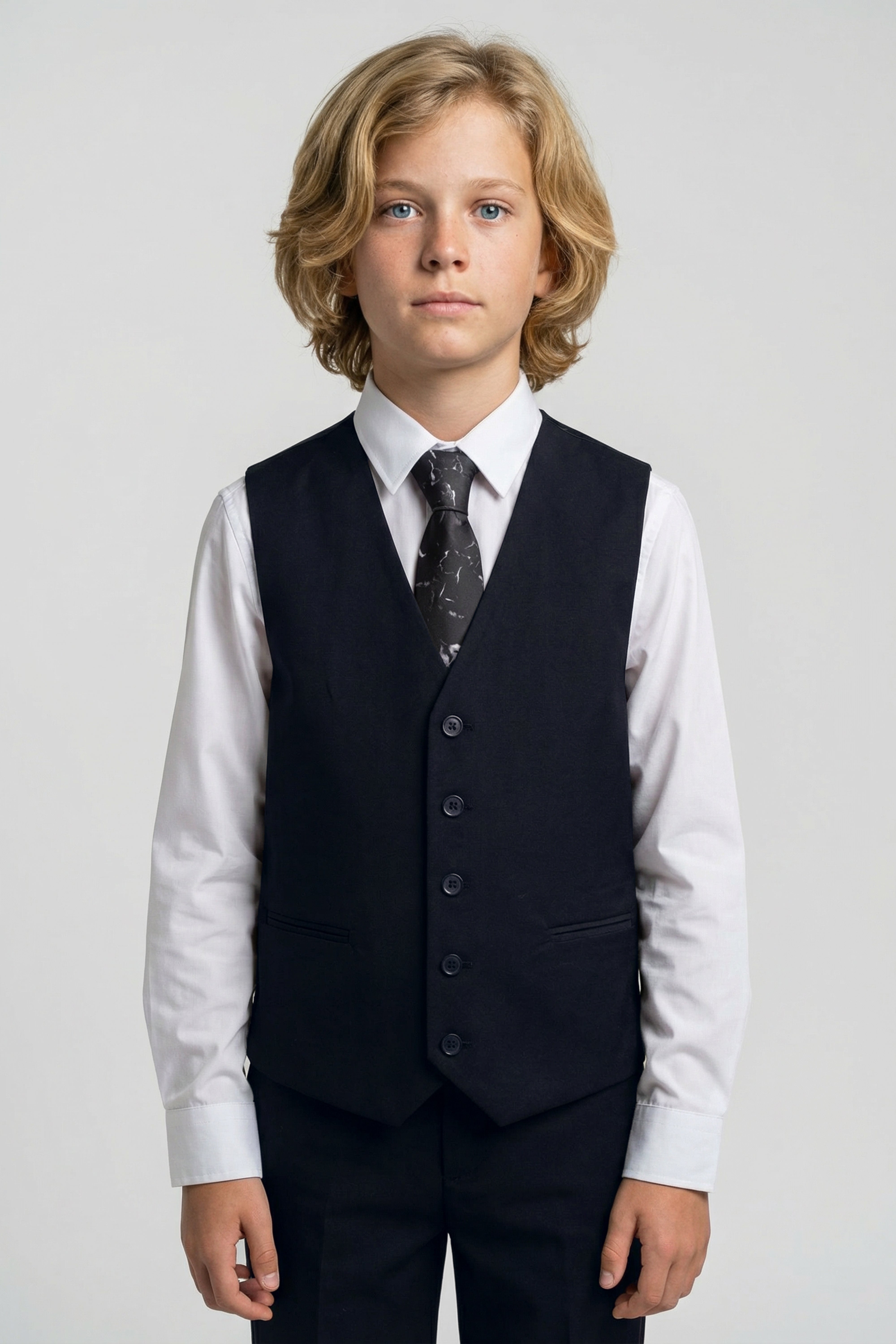 Boys 5-Piece Tailored Fit Formal Suit - Grant - Dark Navy Blue Model Waistcoat Picture
