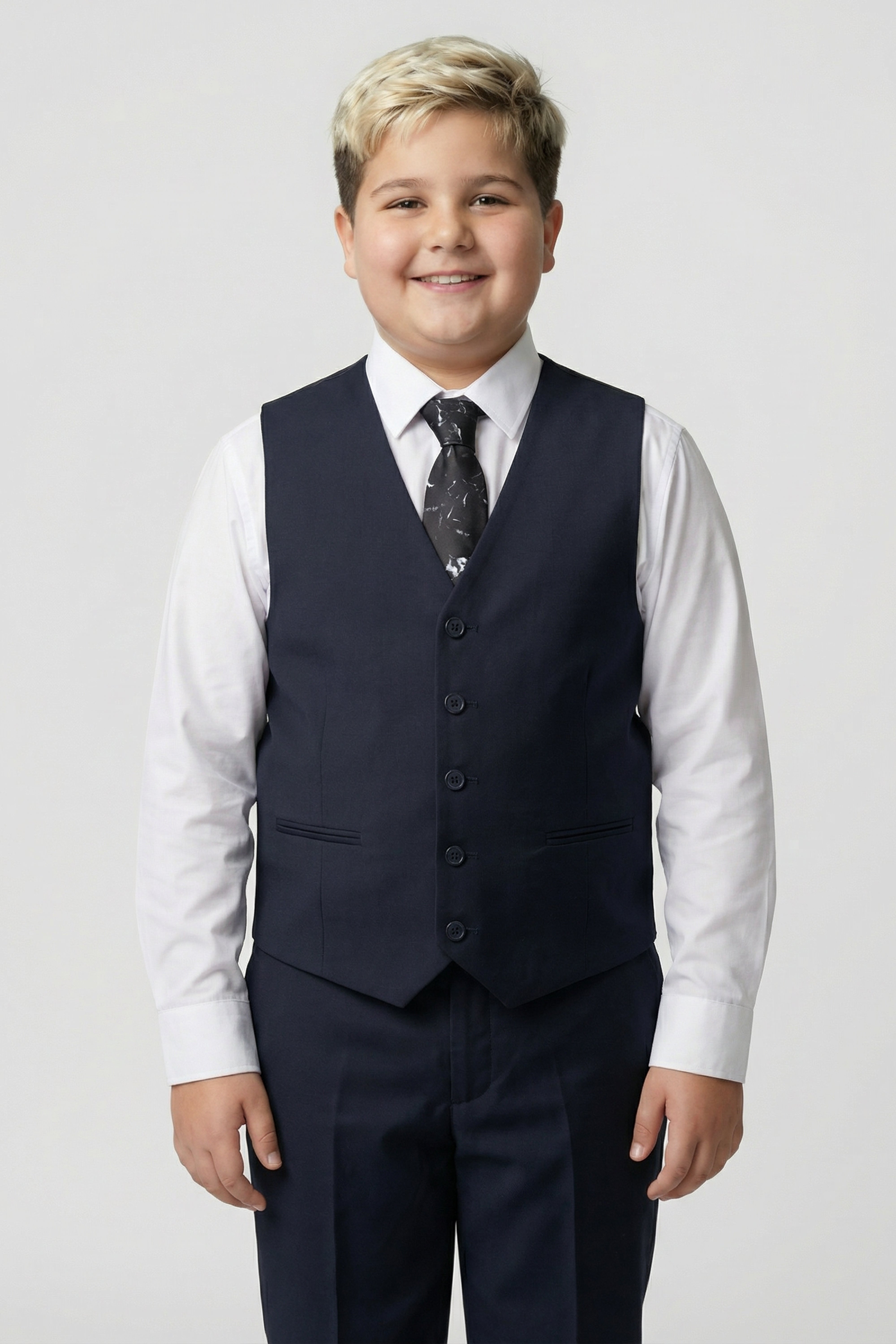 Boys 5-Piece Tailored Fit Formal Suit - Grant - Dark Navy Blue Model Front Picture for Husky Size