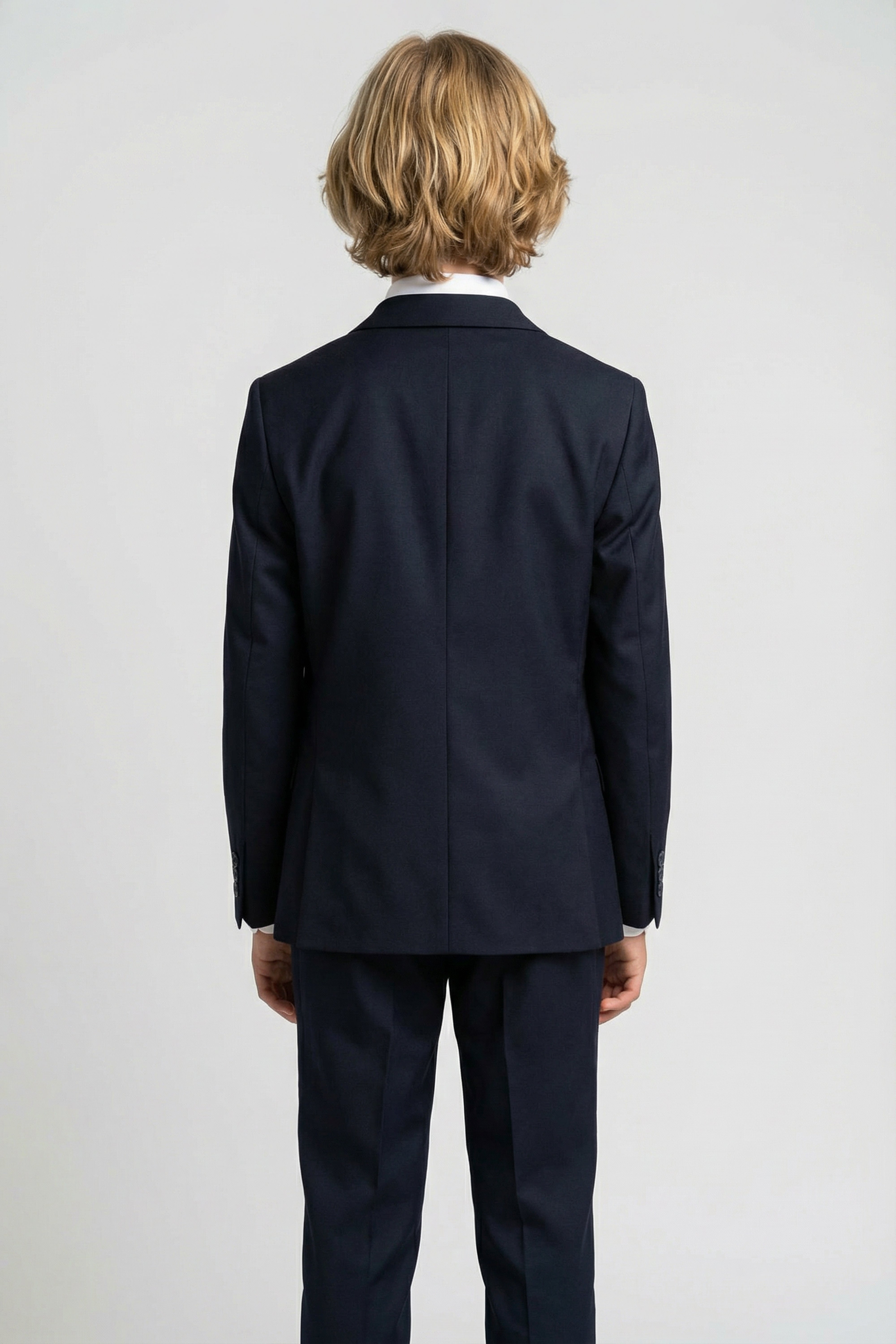 Boys 5-Piece Tailored Fit Formal Suit - Grant - Dark Navy Blue Model Back Picture