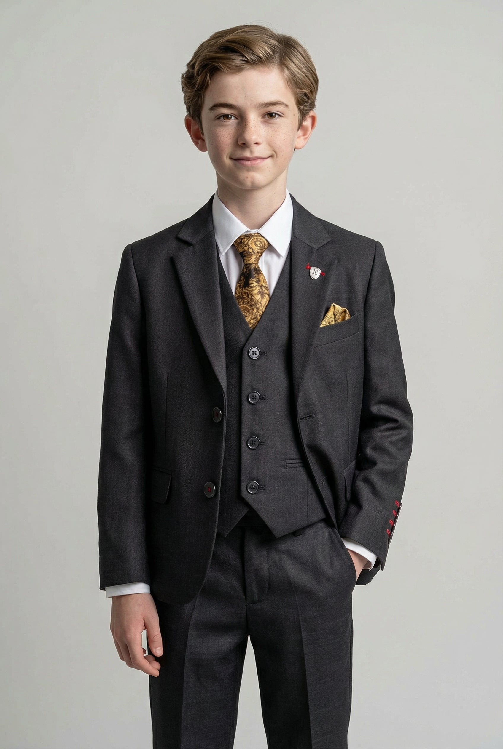 Boys 5-Piece Tailored Fit Twill Suit - Jeremy - Black