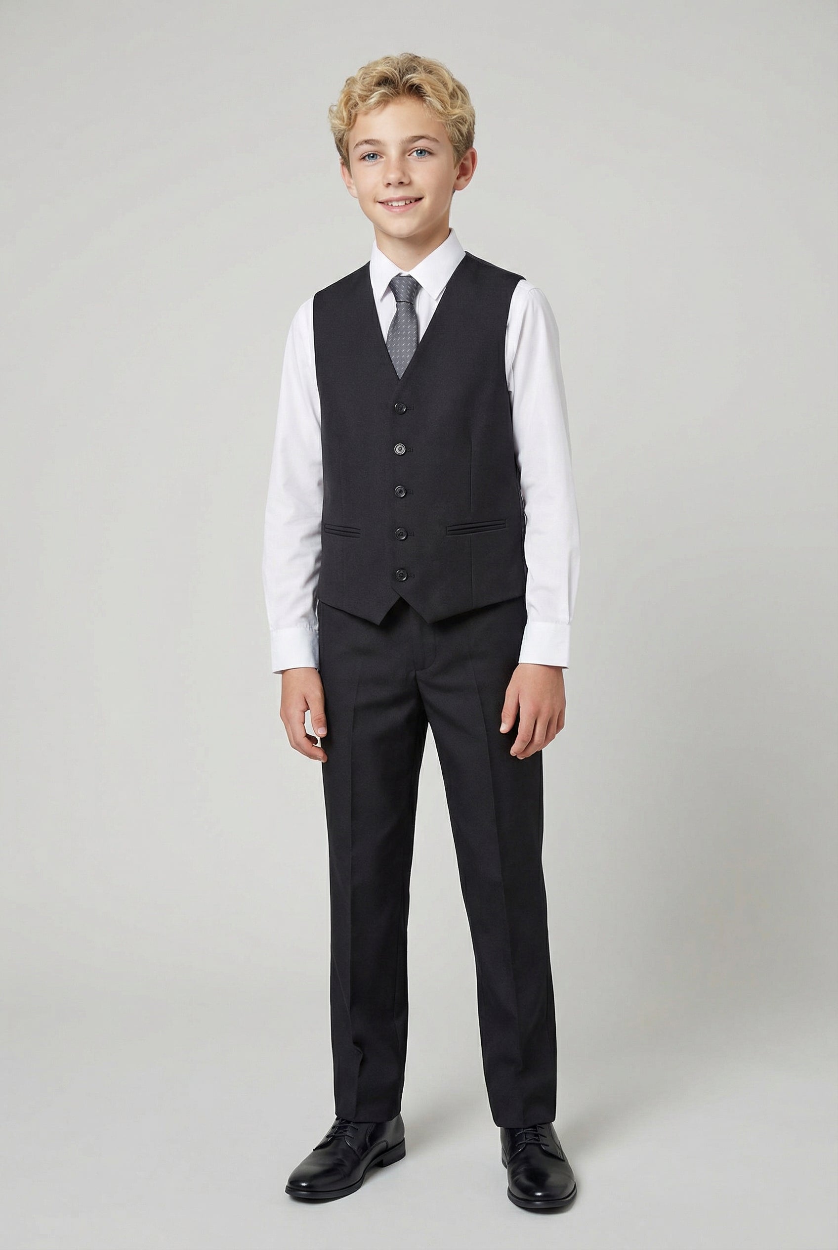 Costume 5 pièces en twill pour garçon, coupe ajustée - Oscar - Noir