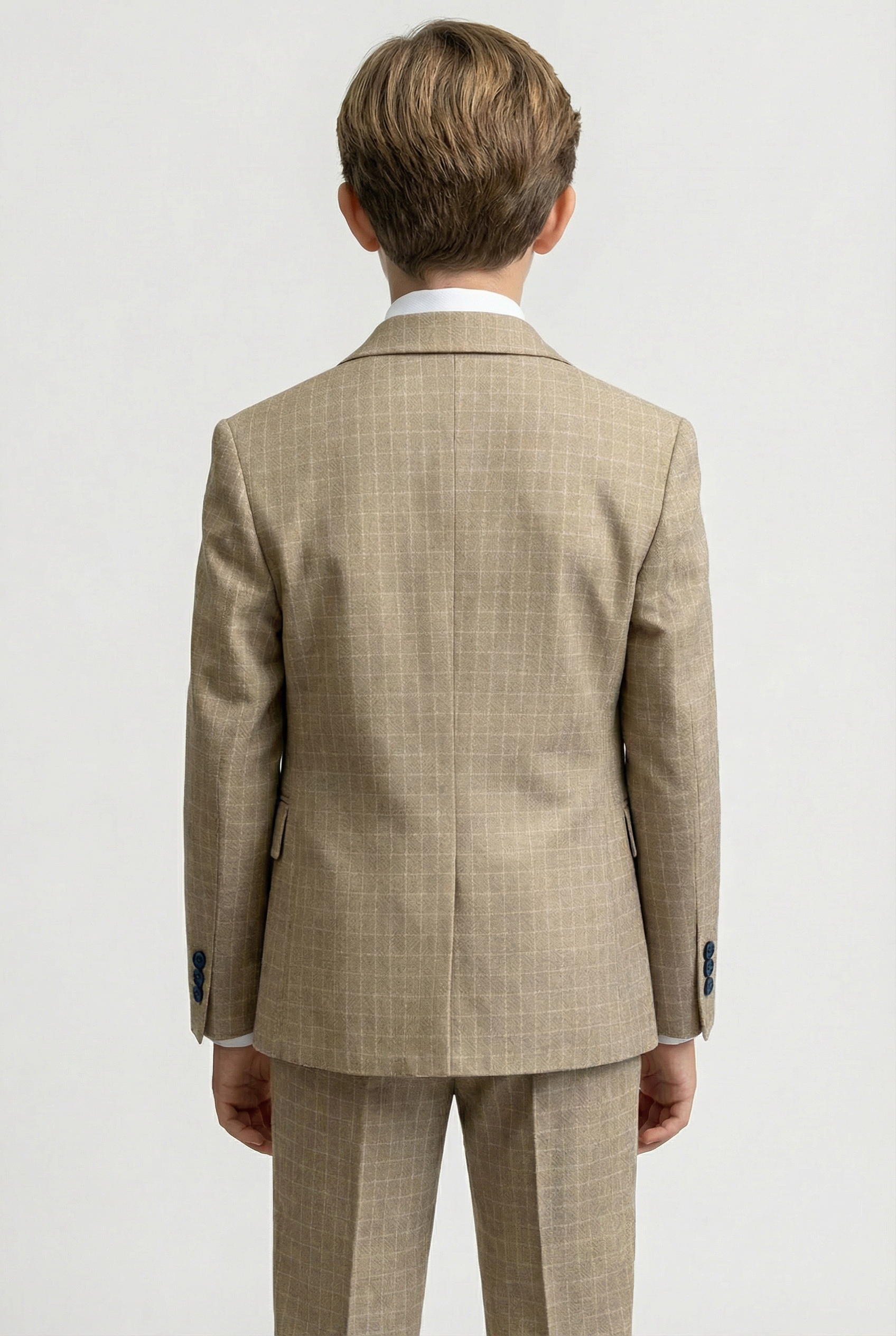 Boys 5-Piece Textured Micro Check Suit - KARELI - Camel Beige Back Picture