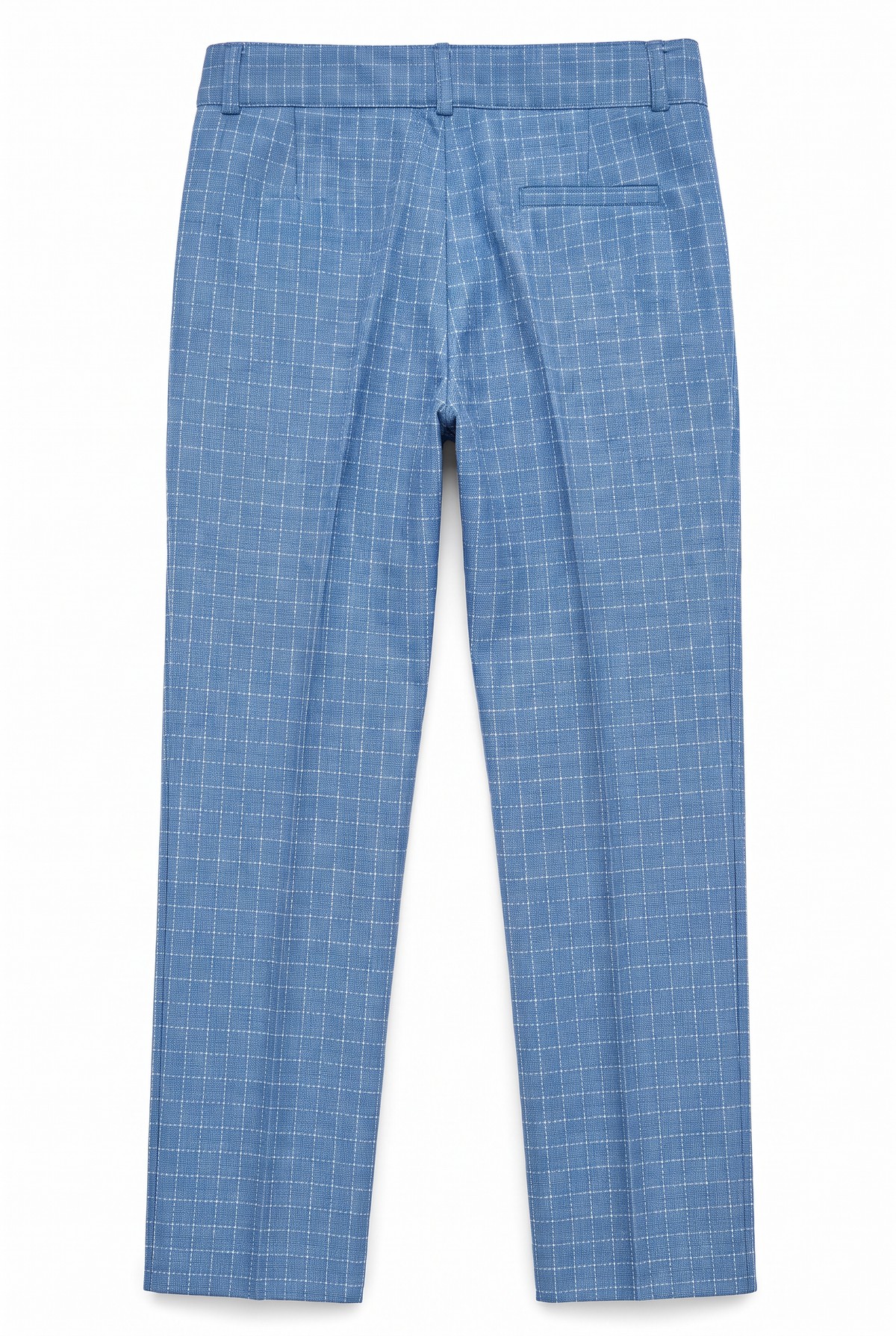 Boys 5-Piece Textured Micro Windowpane Check Suit - KARELI- Blue Trousers Back Picture
