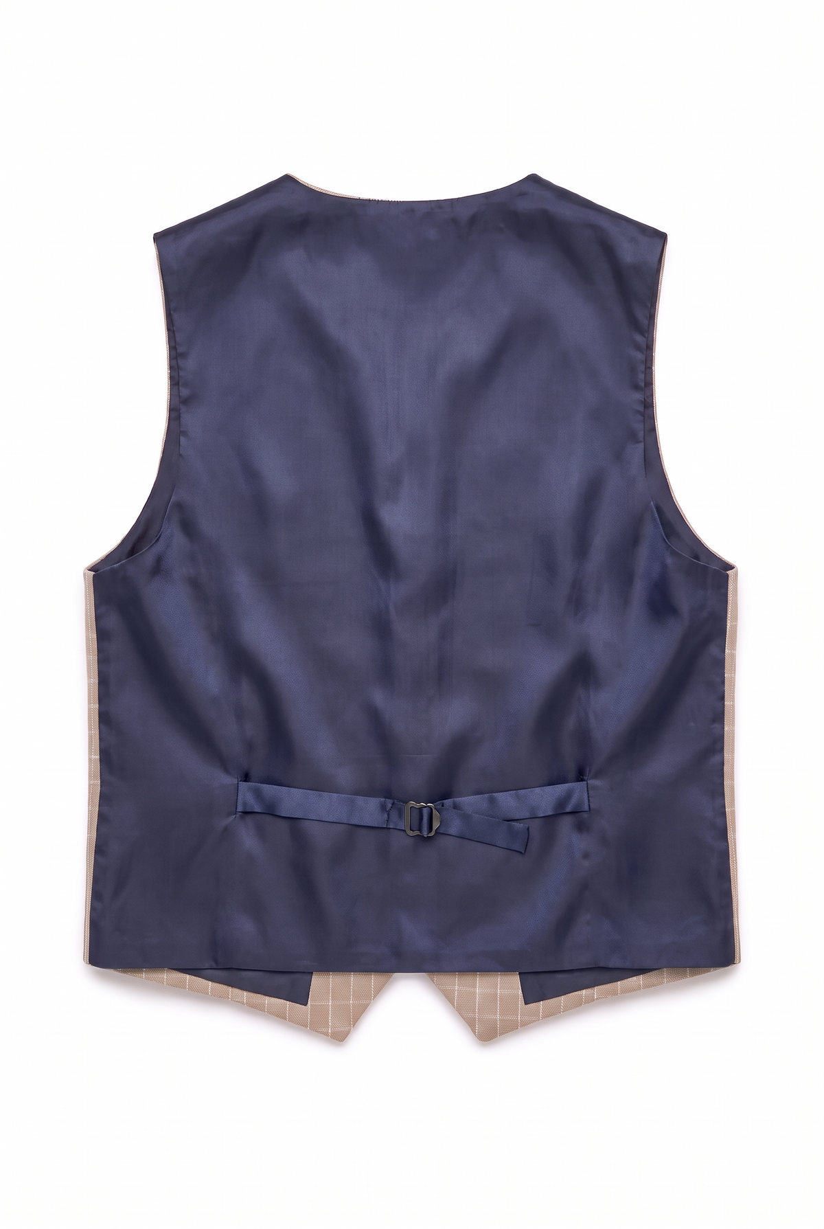 Boys 5-Piece Textured Micro Windowpane Check Suit - KARELI- Camel Waistcoat Back Picture