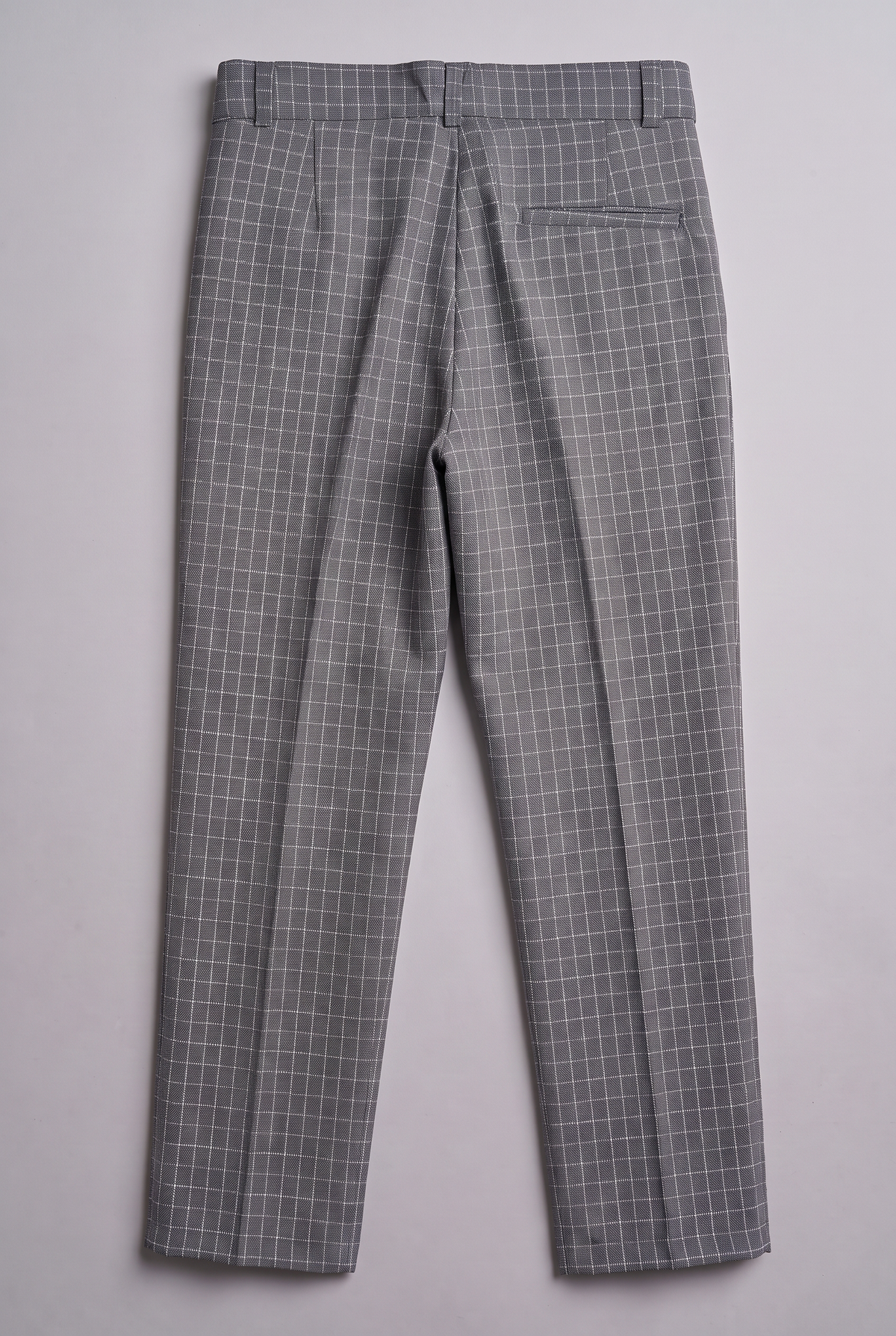 Boys 5-Piece Textured Micro Windowpane Check Suit - KARELI- Charcoal Grey Trousers Back Picture
