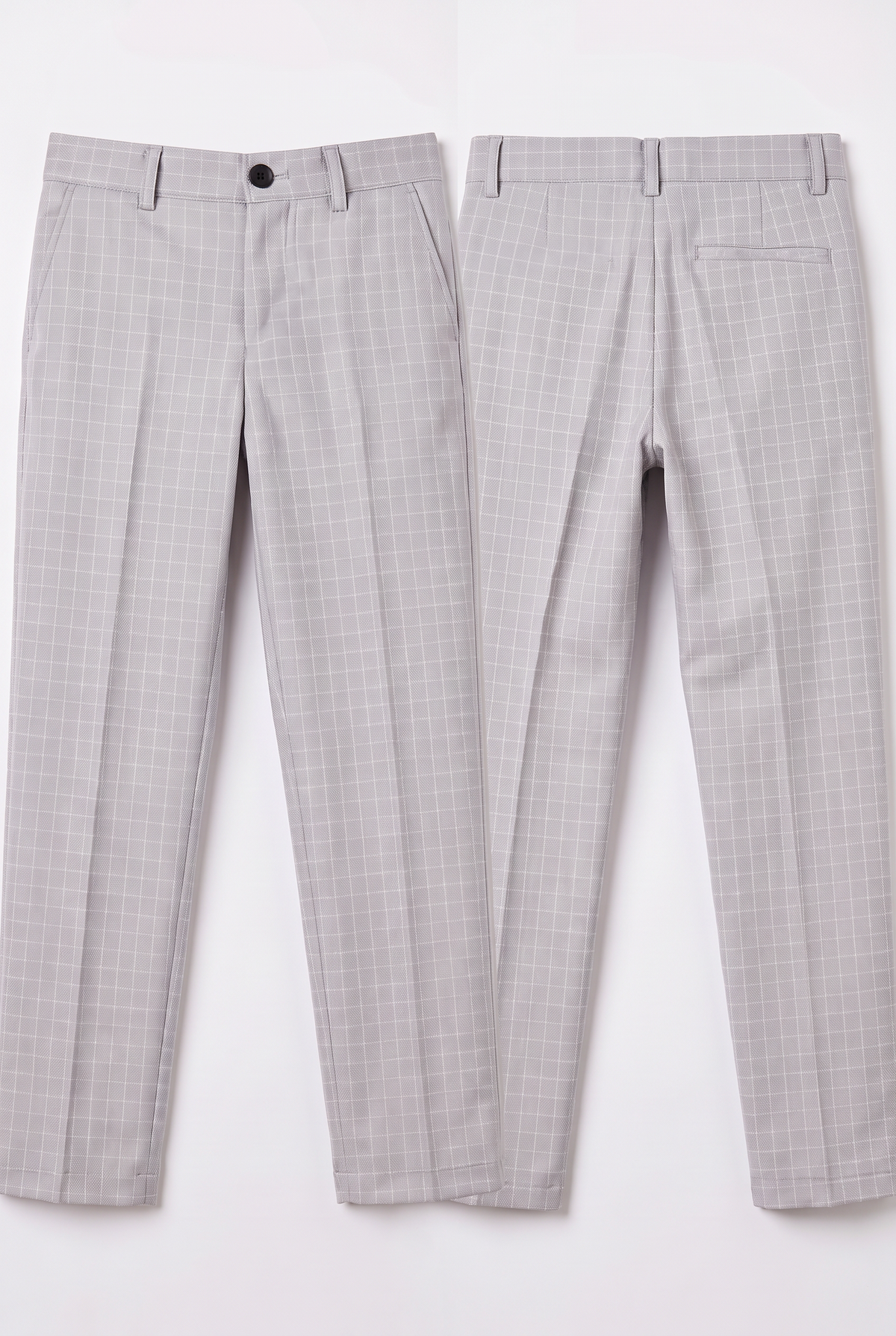 Boys 5-Piece Textured Micro Windowpane Check Suit - KARELI- Stone TrousersPicture