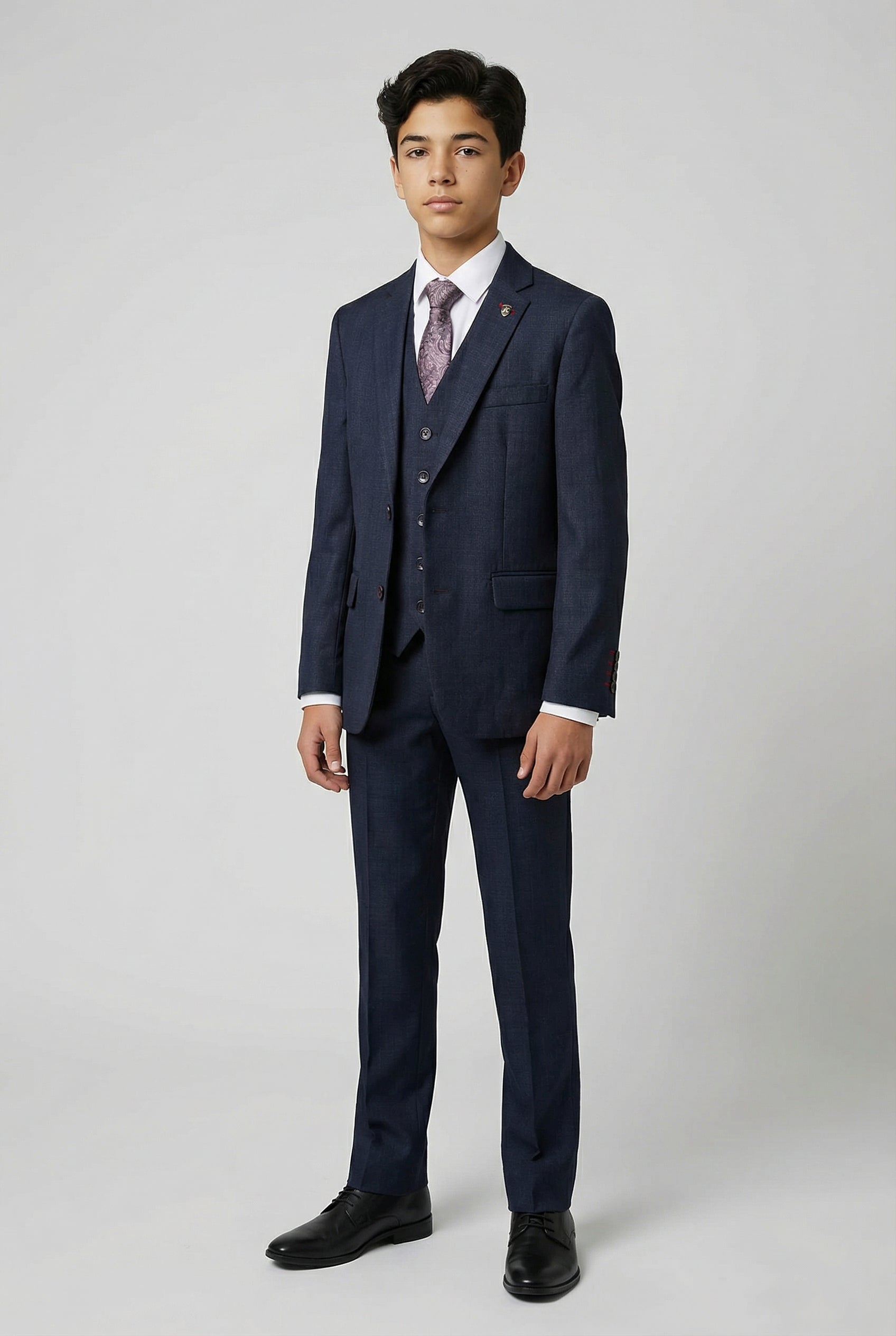 Traje ajustado de tejido texturizado de 5 piezas para niños - LORENZO - Azul marino