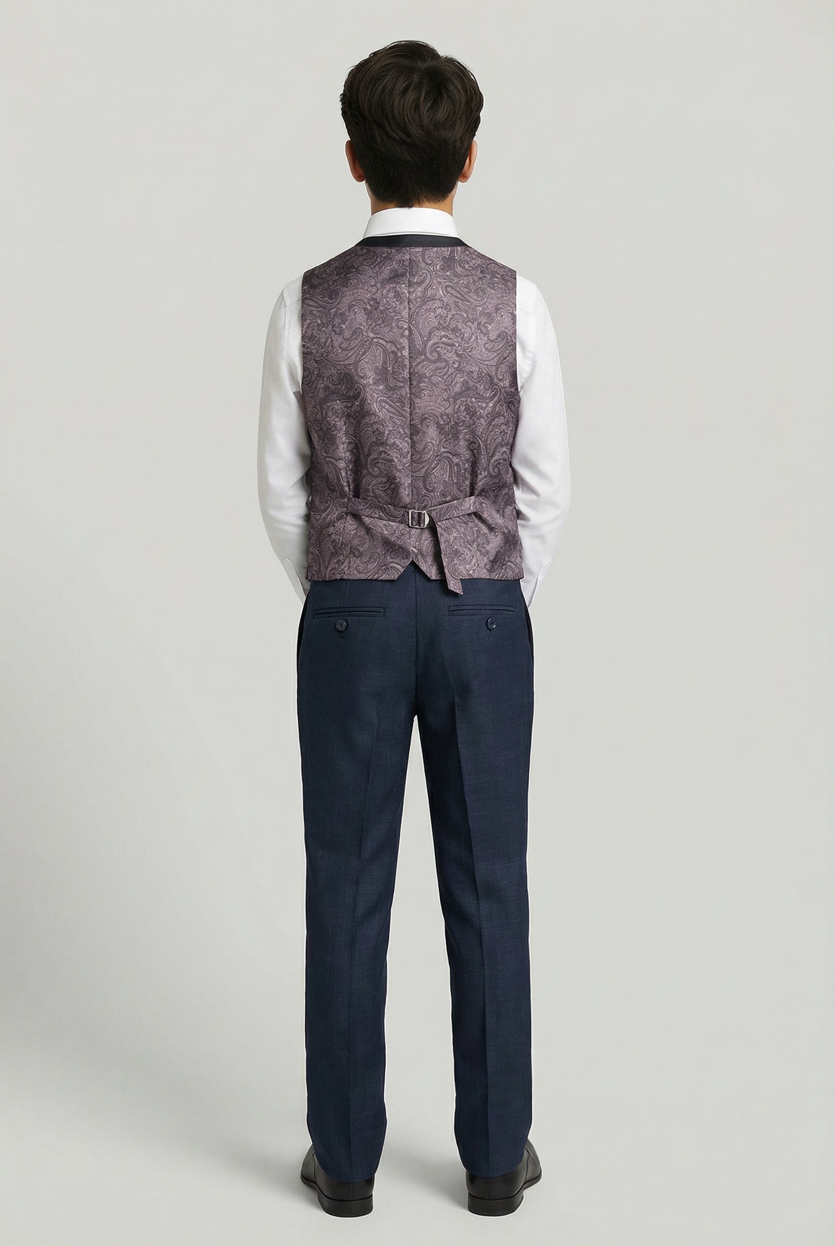 Traje ajustado de tejido texturizado de 5 piezas para niños - LORENZO - Azul marino