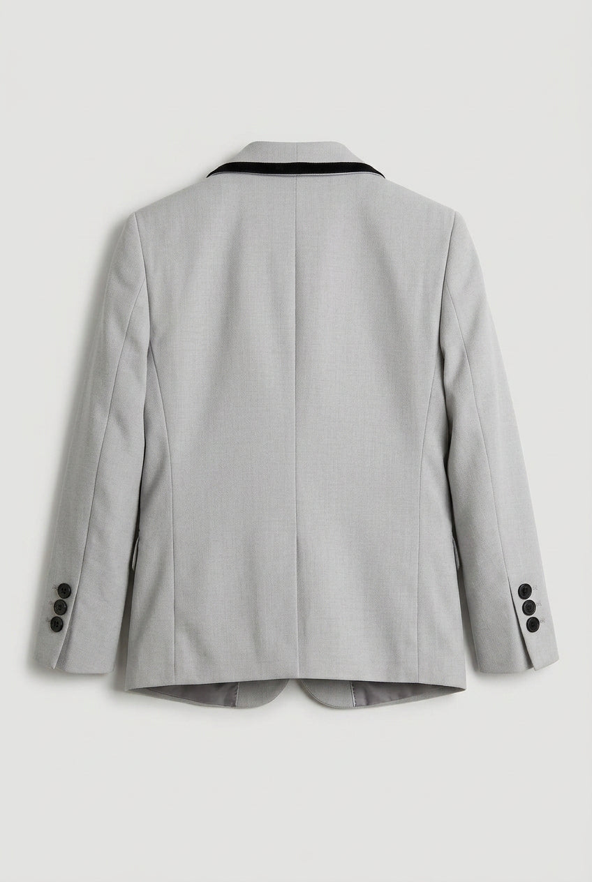 Traje de esmoquin para niños de 5 piezas con cuello chal de terciopelo removible - Gris