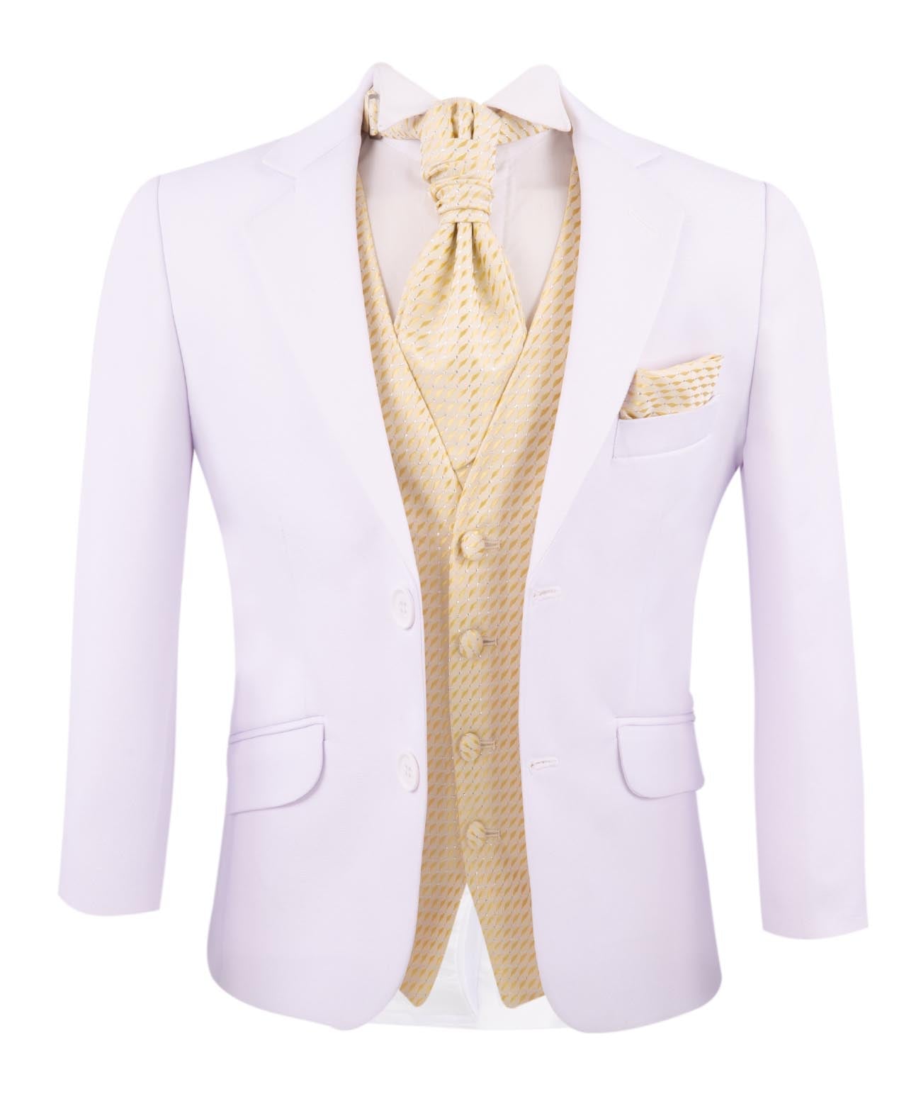 Boys 6 Piece Communion Tailored Fit Suit Set - White - Gold