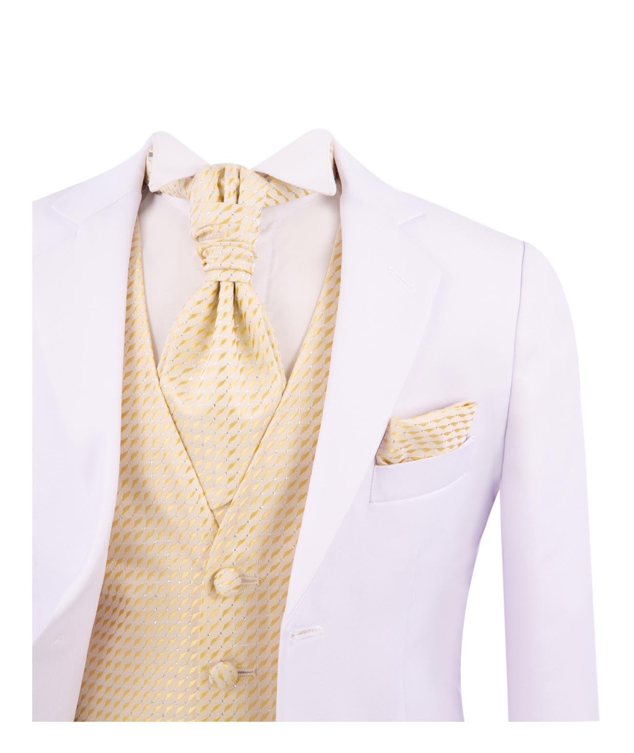 Boys 6 Piece Communion Tailored Fit Suit Set - White - Gold