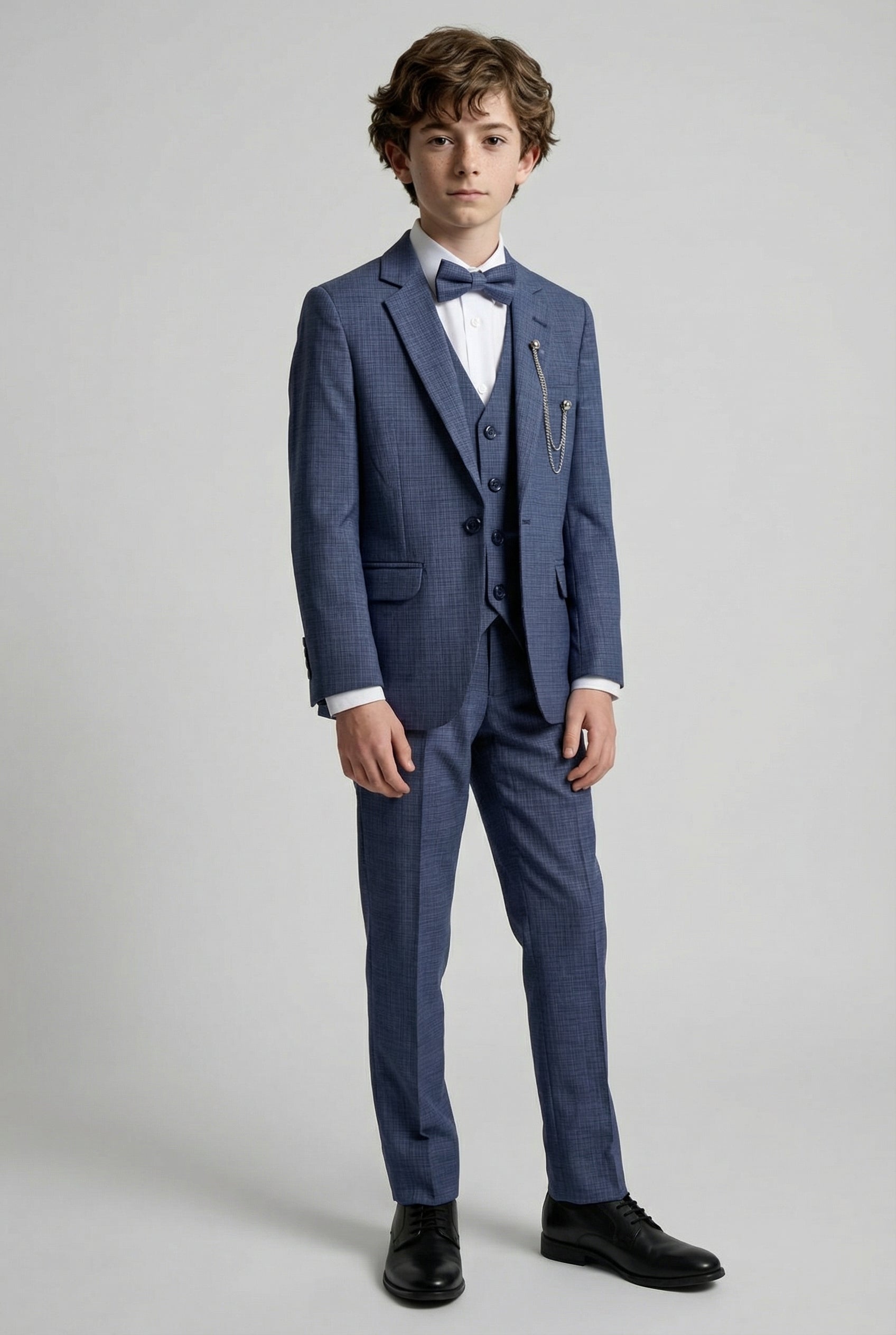 Boys 8-Piece Microcheck Formal Suit - Blue Model Front Picture