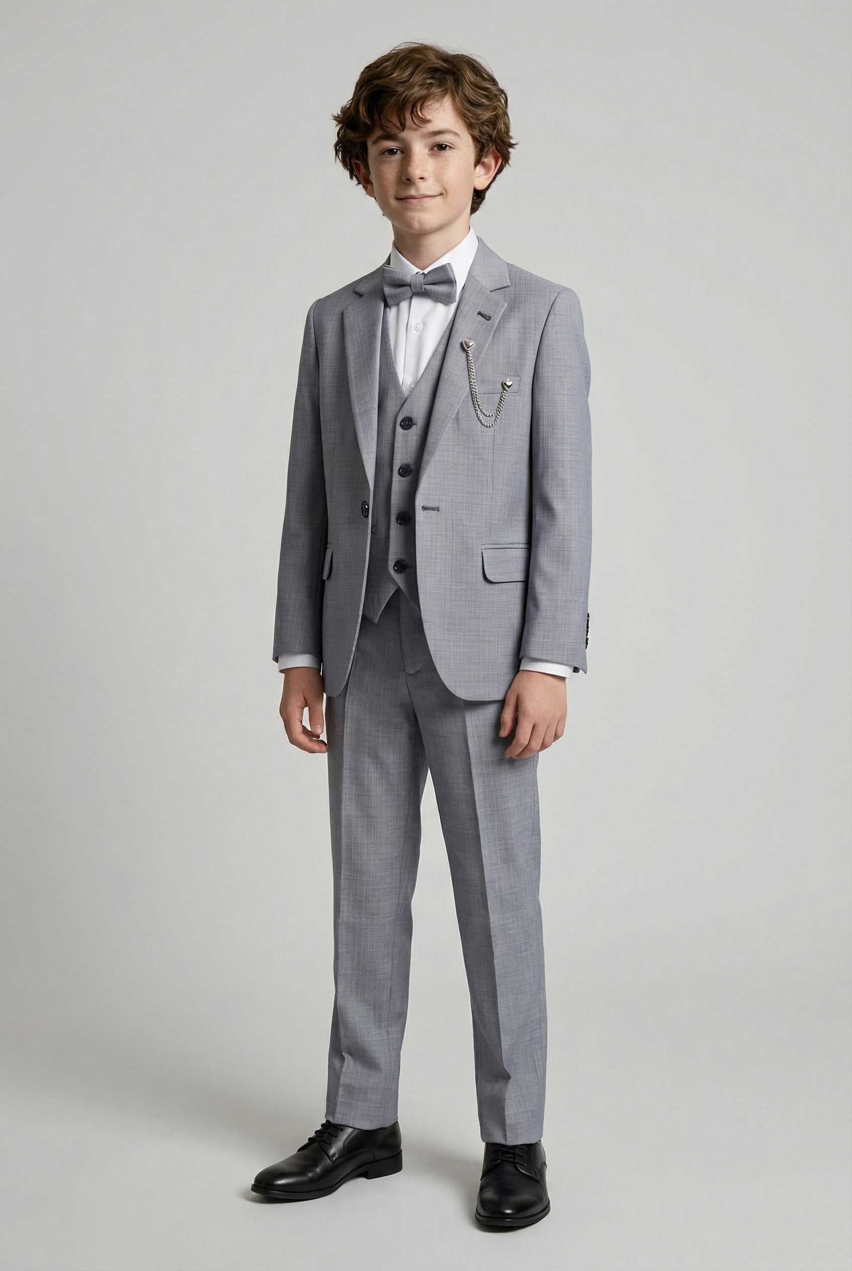 Boys 8-Piece Microcheck Formal Suit - Grey Front Picture