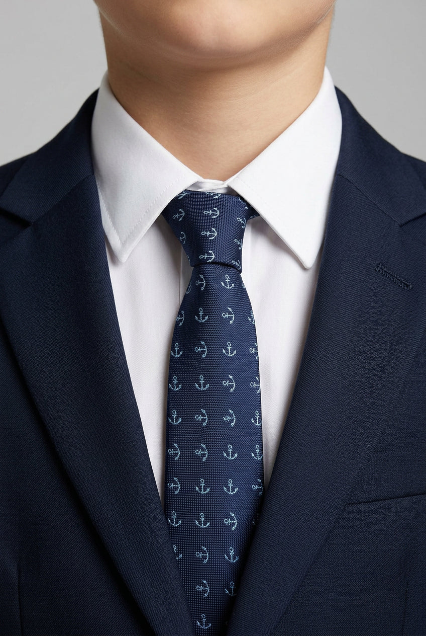 Jungen Schlanker Krawatte mit Anker-Muster – Marineblau & Himmelblau