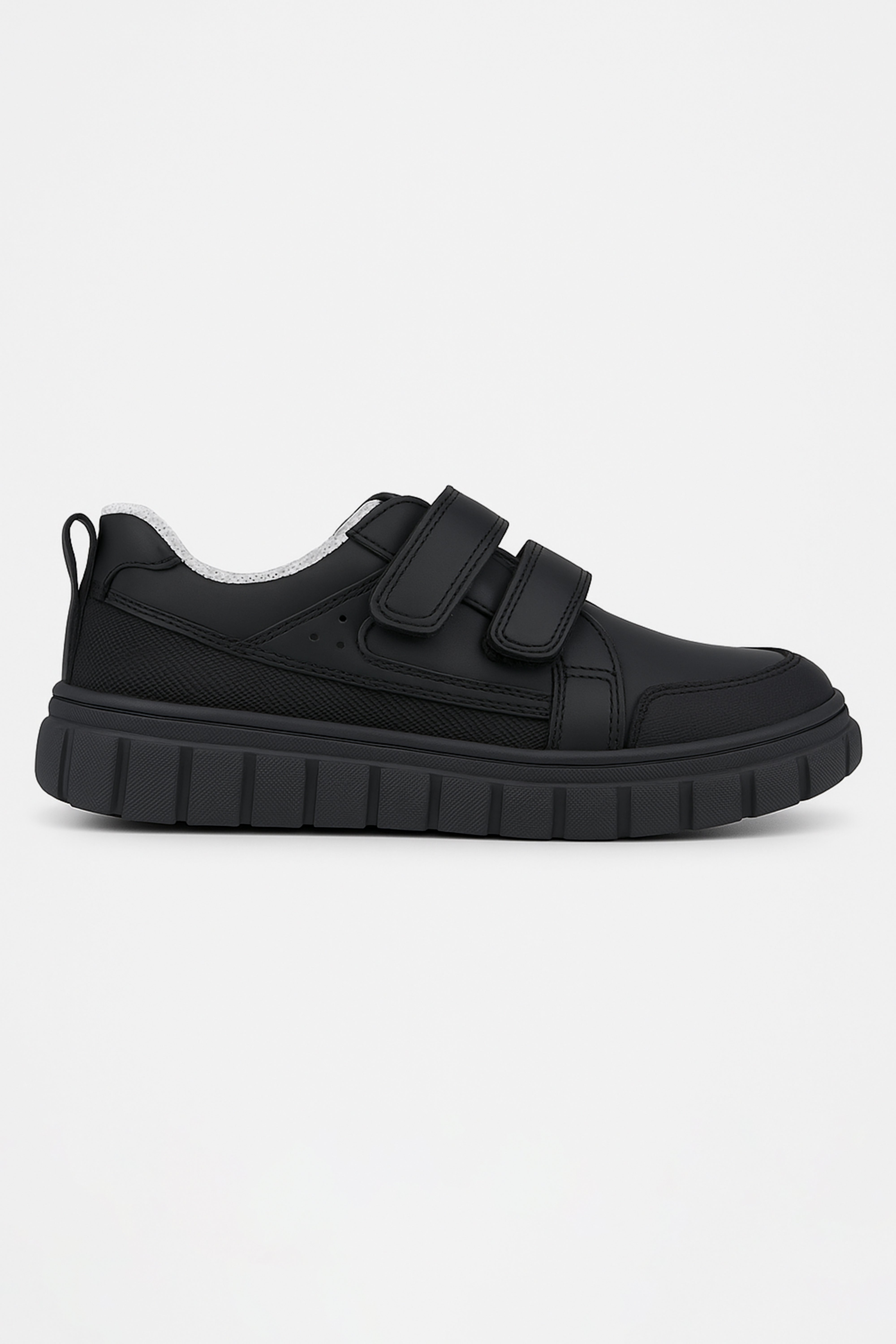 Boys Black Leather Velcro Sporty School Shoes - 4506 - Black