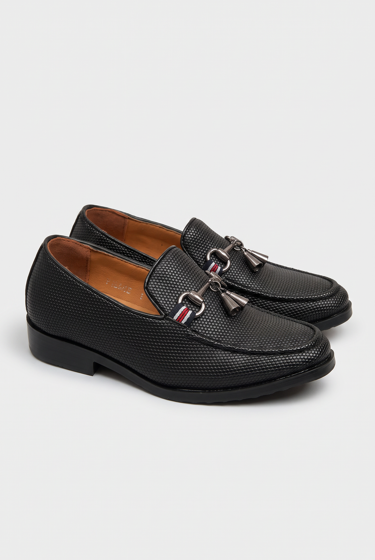 Boys Black Textured Slip-On Loafer Shoes - Sevva Pierre Black Pair Side Picture