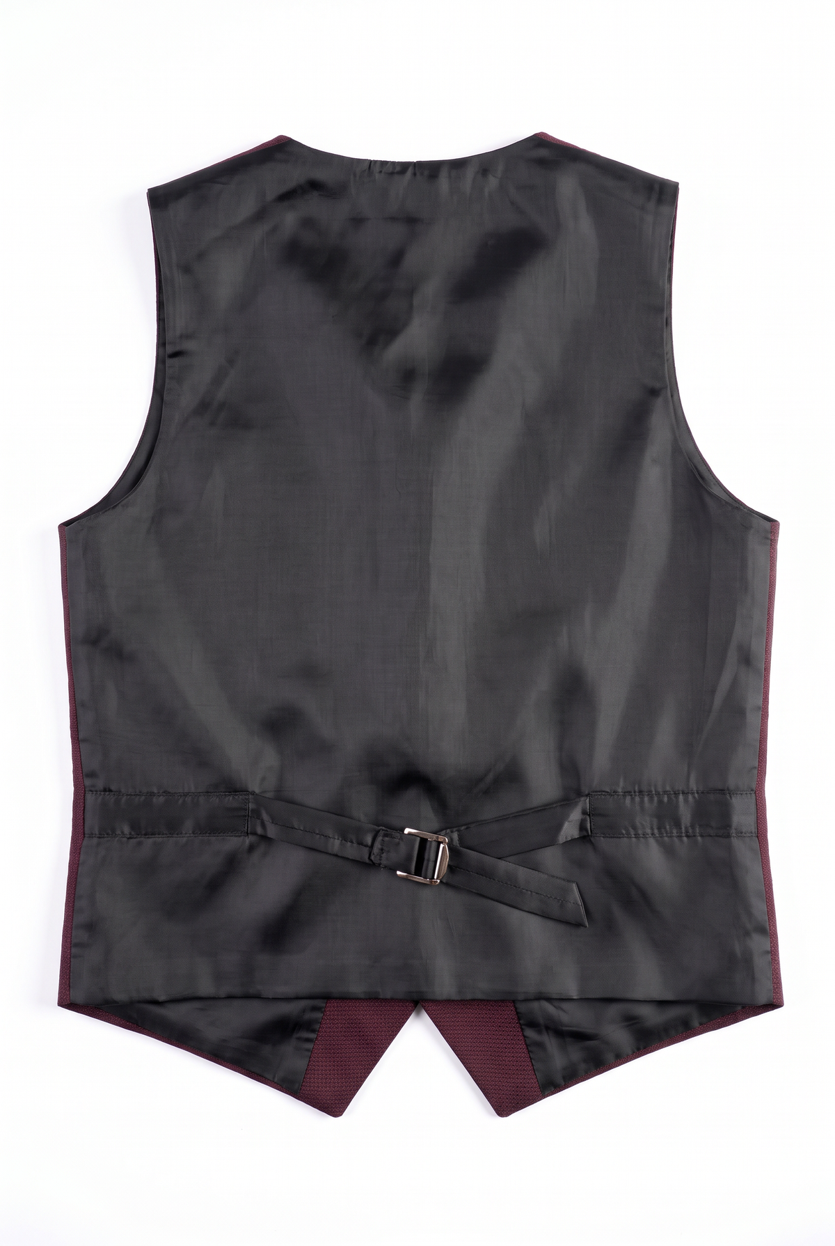 Boys Burgundy 6-Piece Textured Tuxedo Suit - BIYELI Waistcoat Back Picture