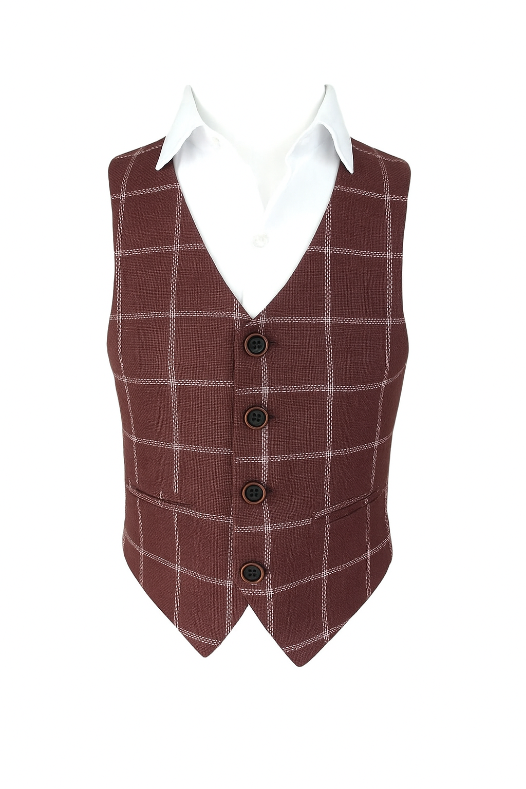 Ensemble blazer et gilet à carreaux bordeaux pour garçon – Costume formel 2 pièces