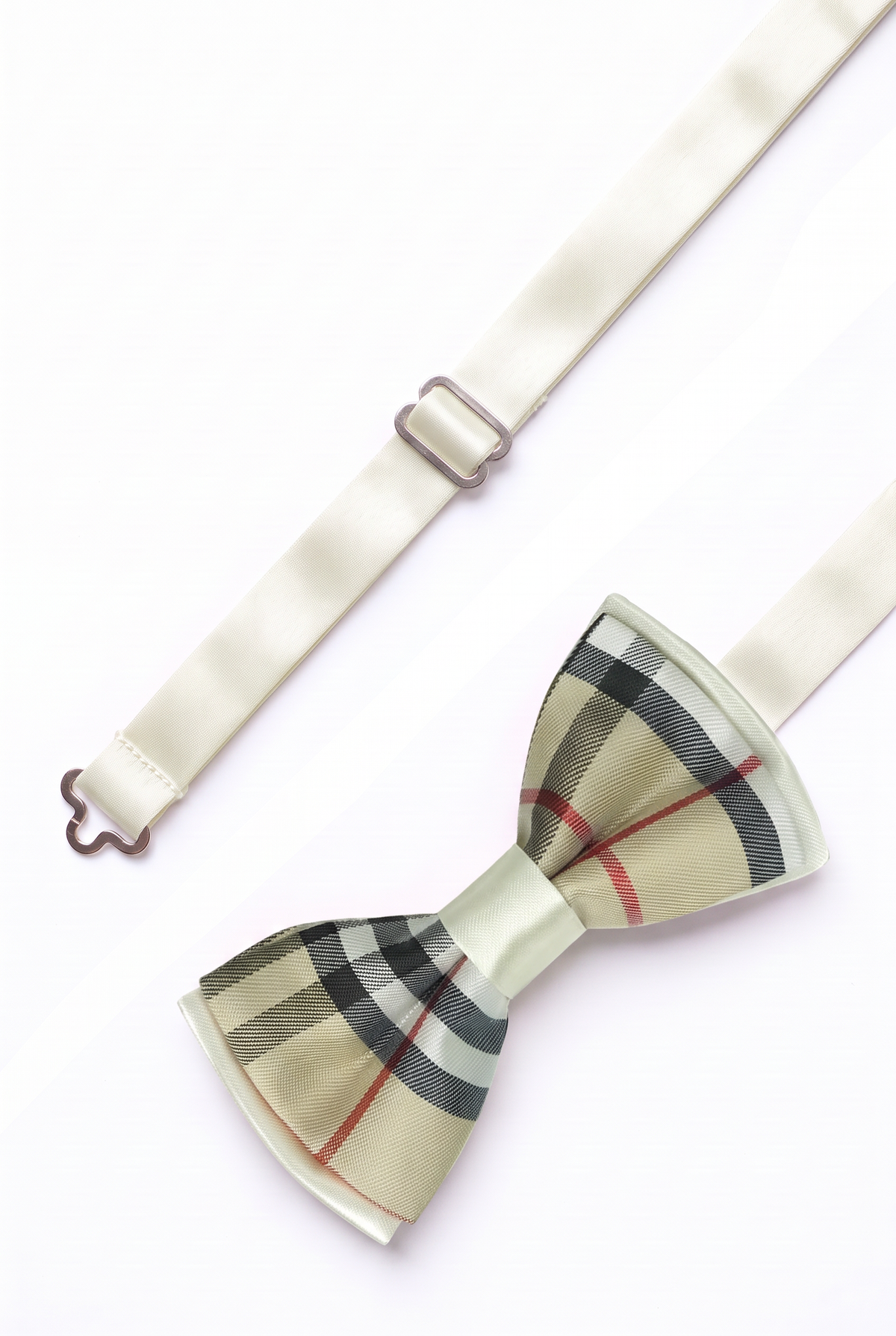 Pajarita a cuadros para niños estilo Burberry con correa - Beige - Blanco